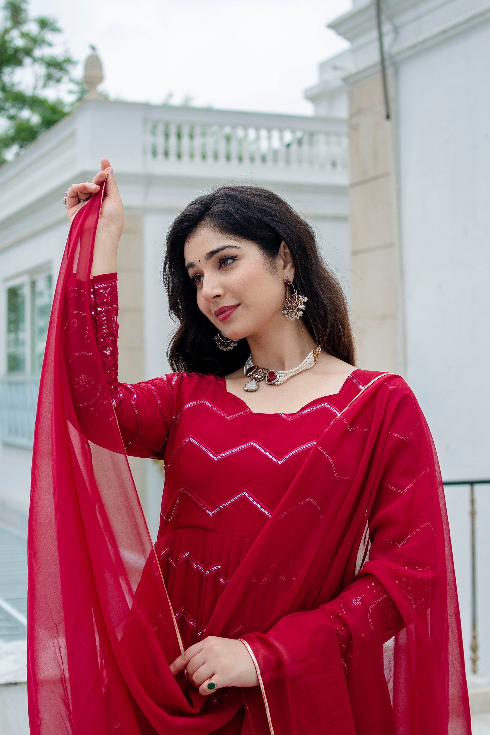 Designer Party Wear Anarkali Suit With Thread-Sequins Embroidery