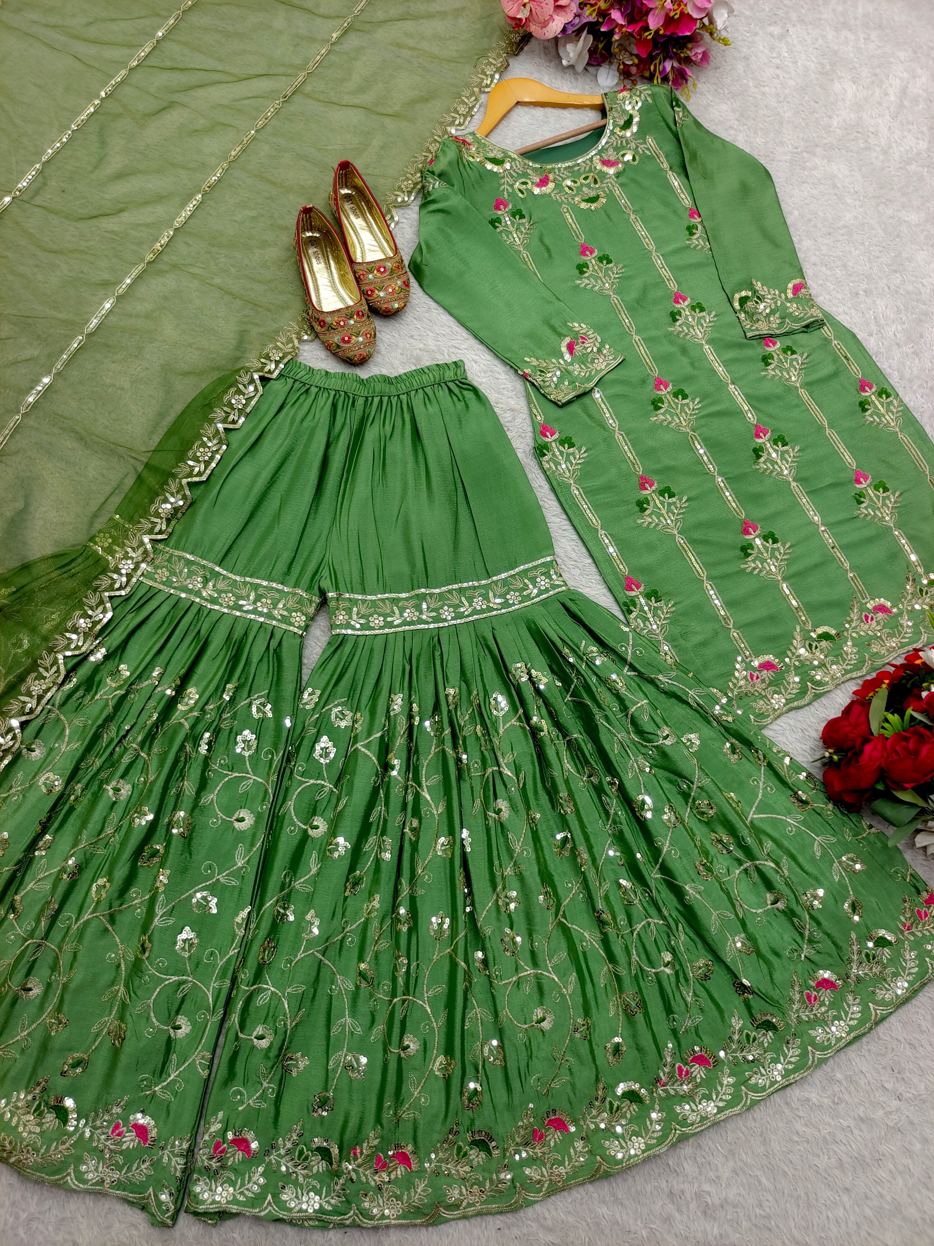 Designer Party Wear Top-Sarara And Dupatta Embroidery Sequence Work