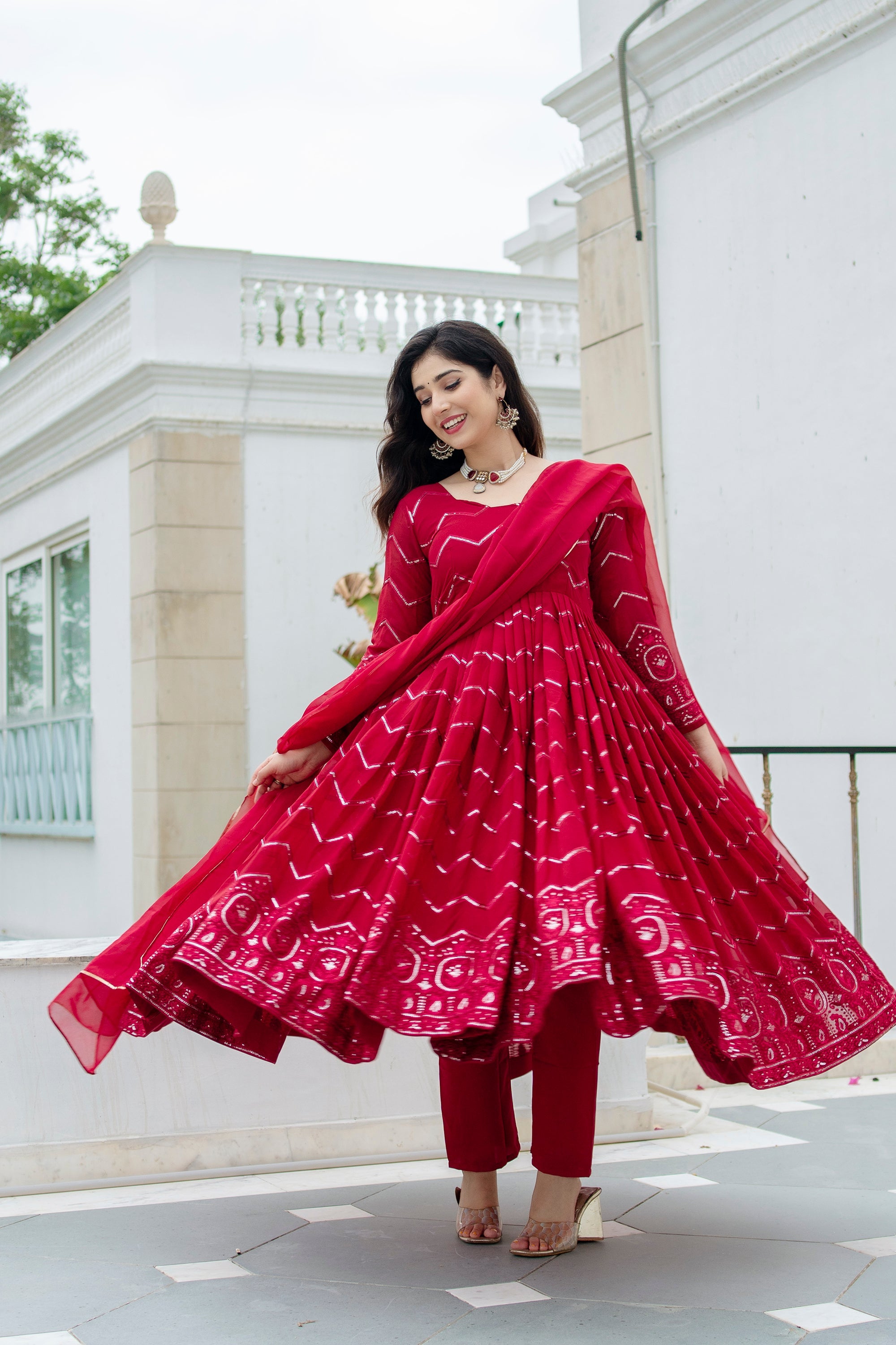 Designer Party Wear Anarkali Suit With Thread-Sequins Embroidery