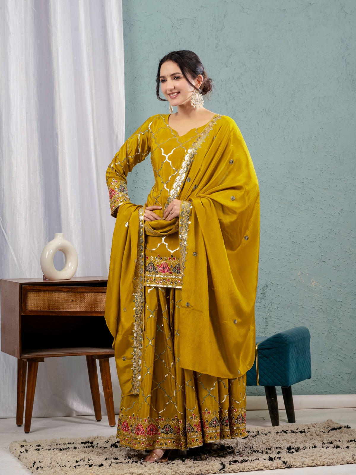 Designer Party Wear Look Top , Sharara Plazzo And Dupatta