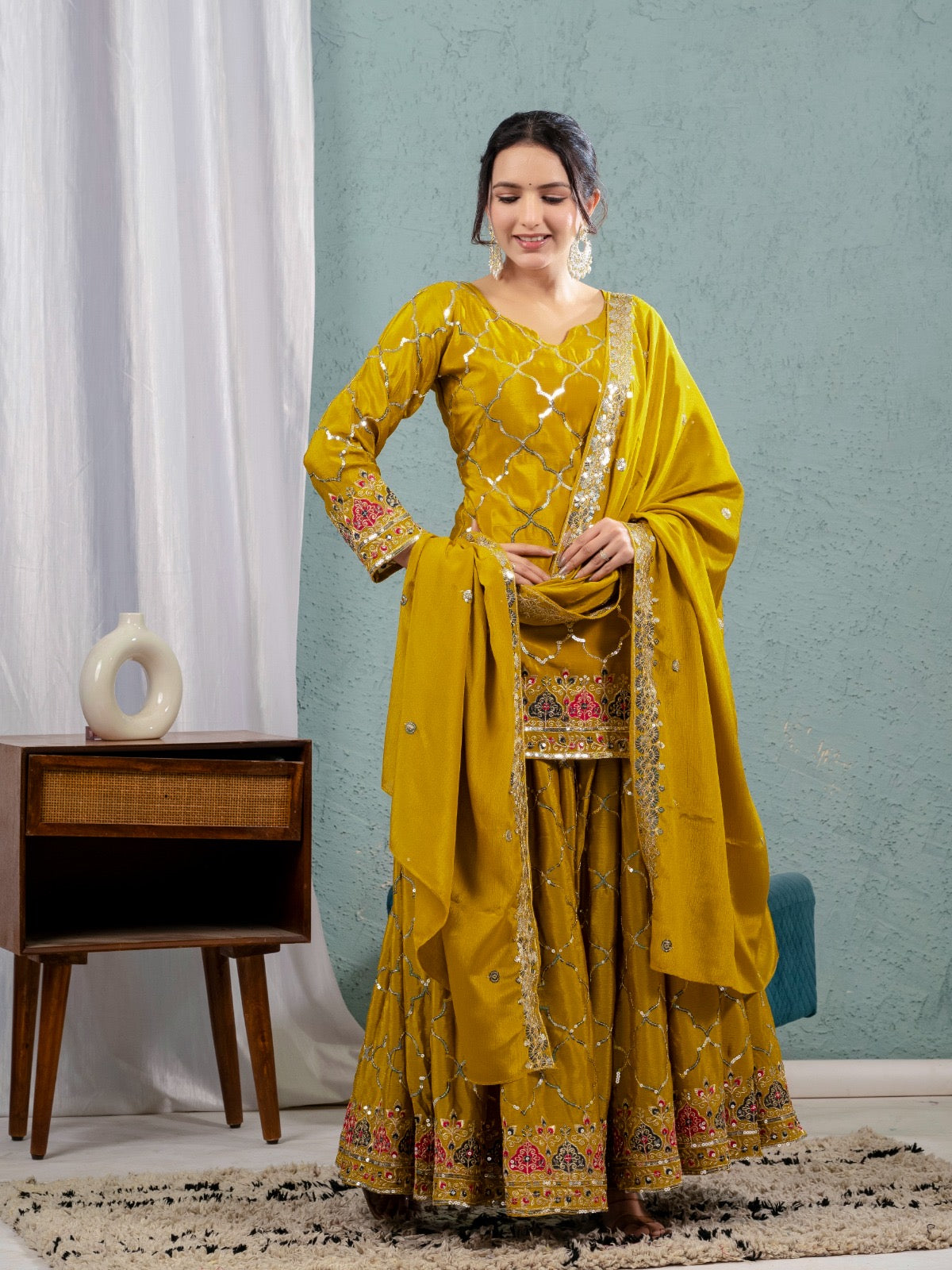 Designer Party Wear Look Top , Sharara Plazzo And Dupatta