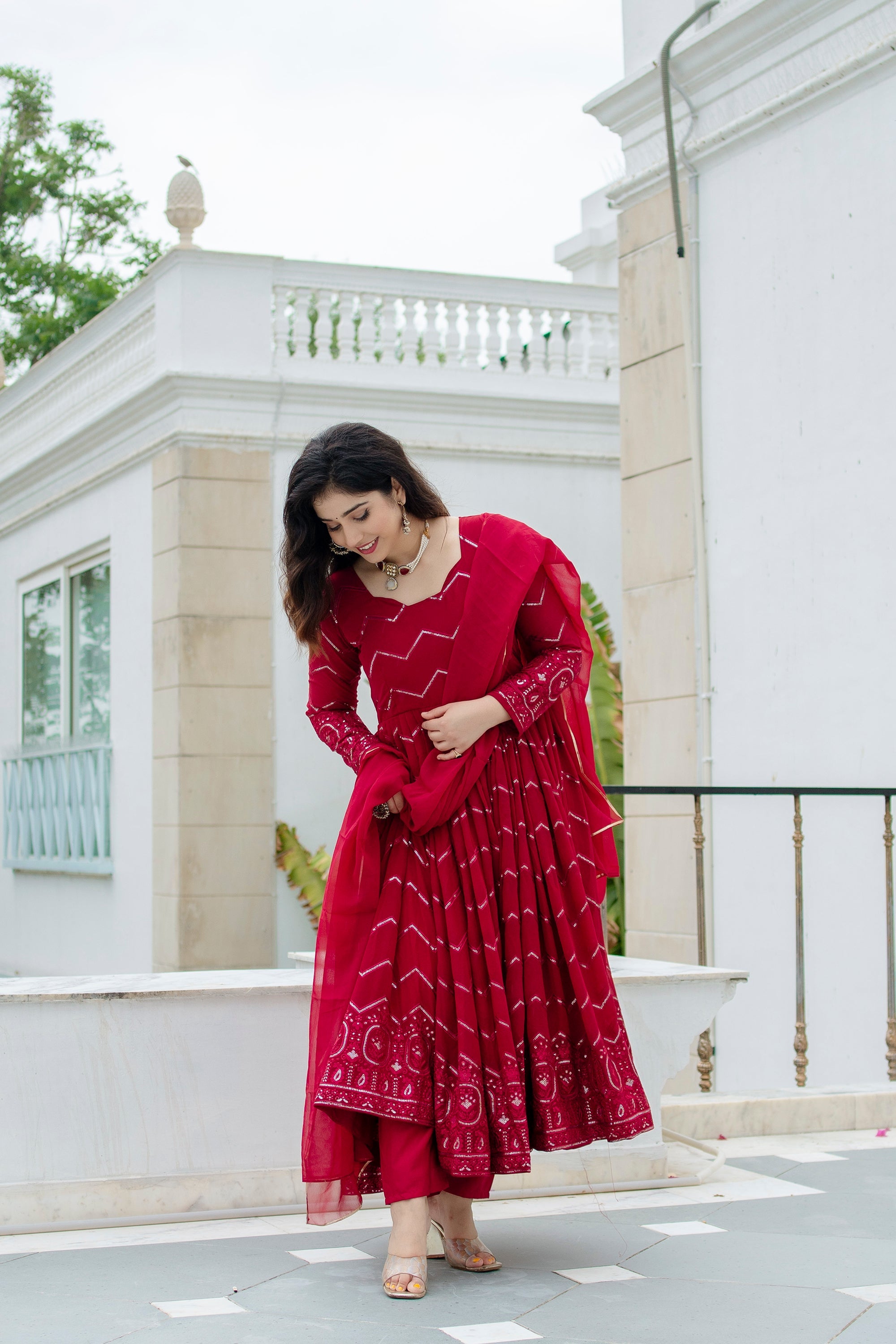 Designer Party Wear Anarkali Suit With Thread-Sequins Embroidery