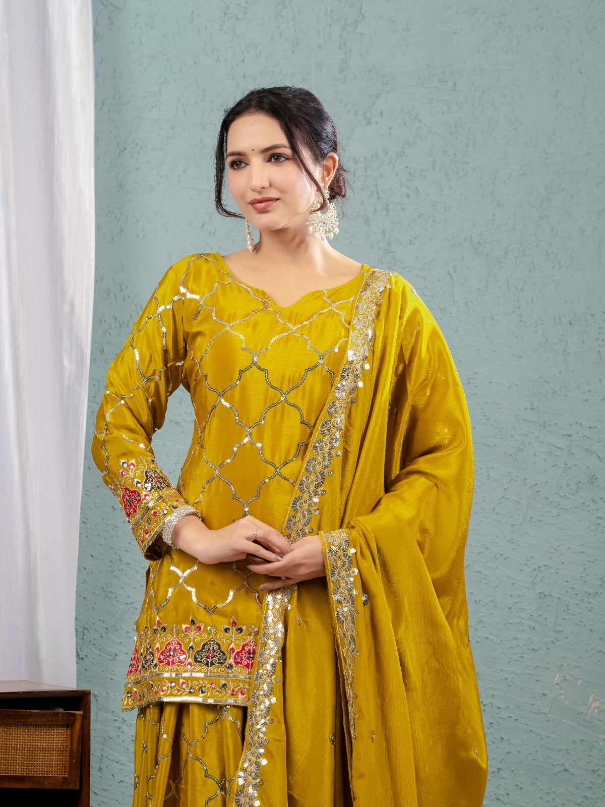 Designer Party Wear Look Top , Sharara Plazzo And Dupatta