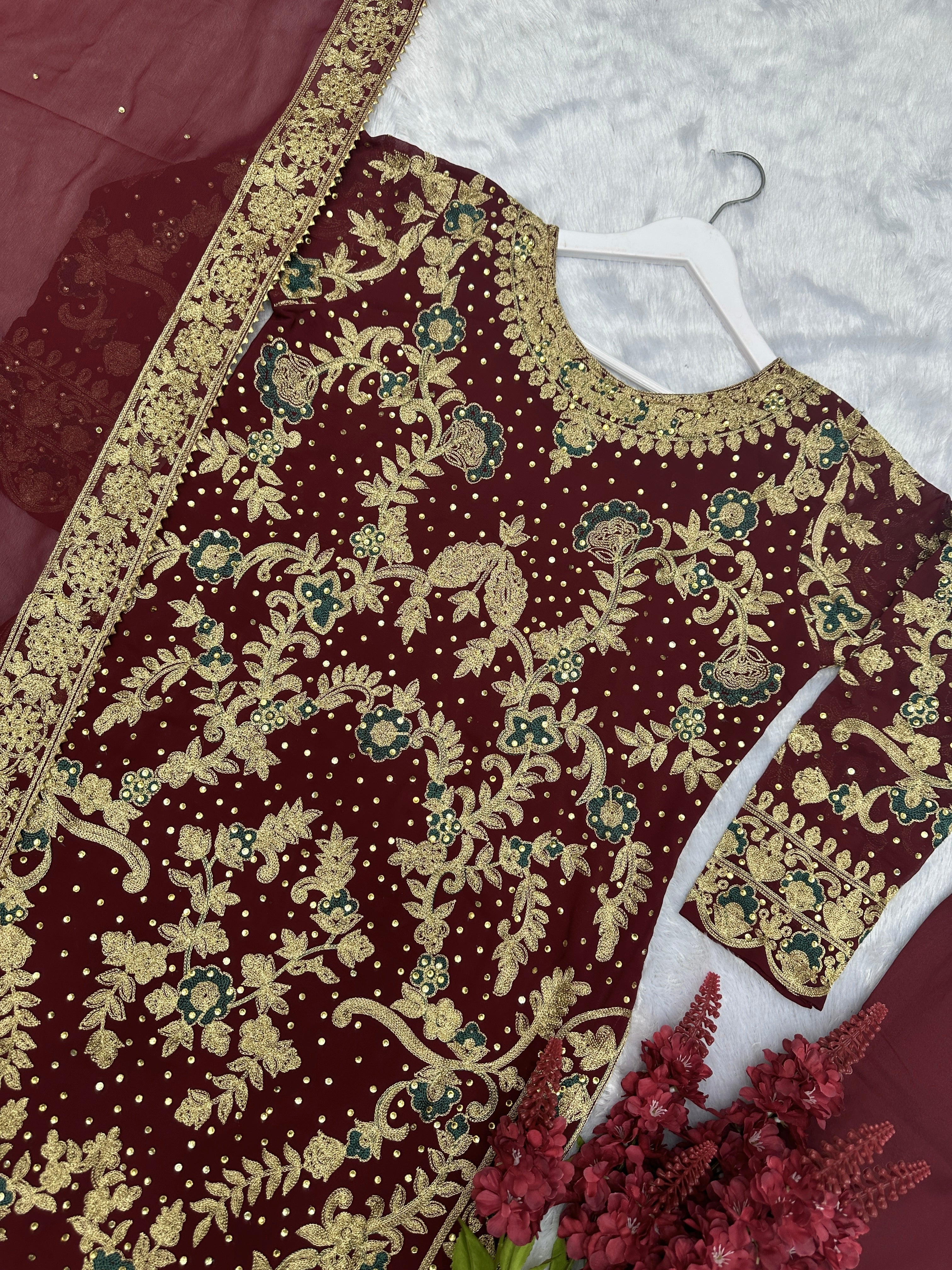 Fancy Top - Bottom With Dupatta With Embroidery And Stone Hand Work