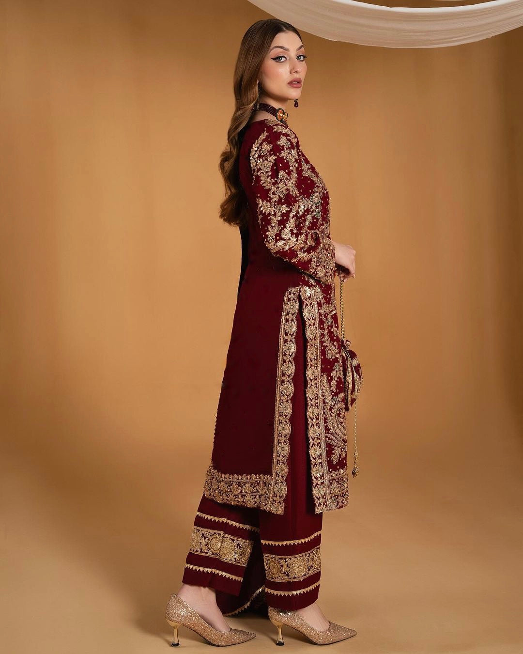 Fancy Top - Bottom With Dupatta With Embroidery And Stone Hand Work