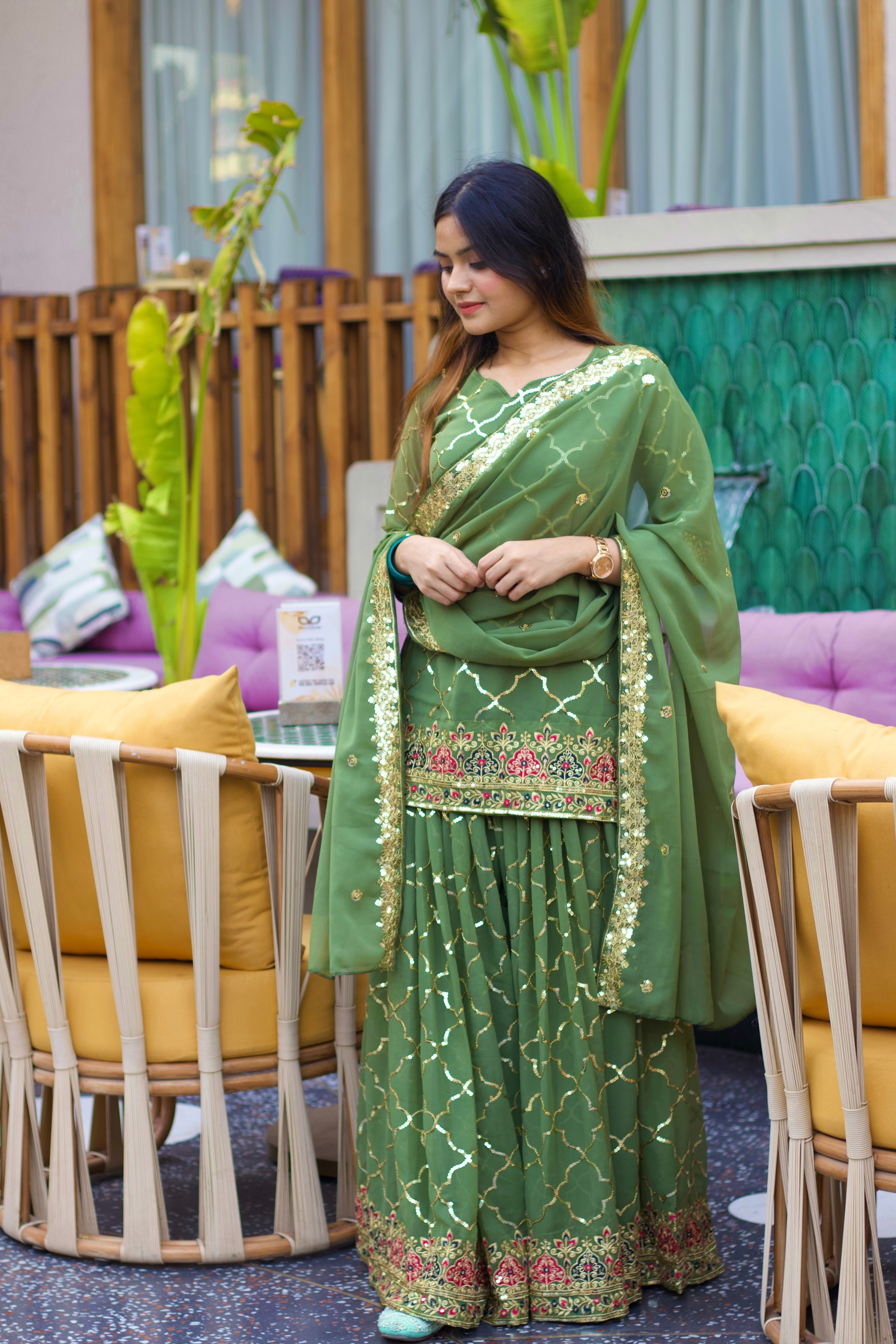 Designer Party Wear Look Top , Sharara Plazzo And Dupatta