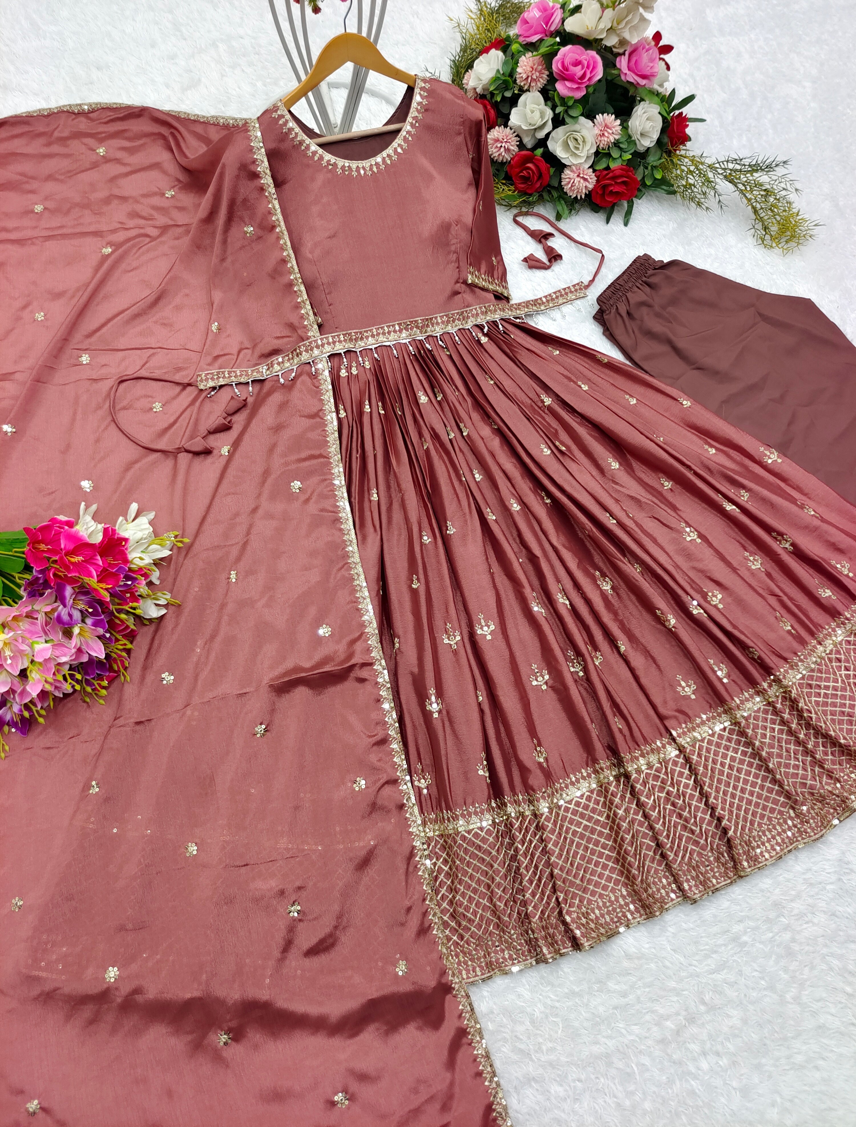 Designer Party Wear Gown With Pent And Dupatta