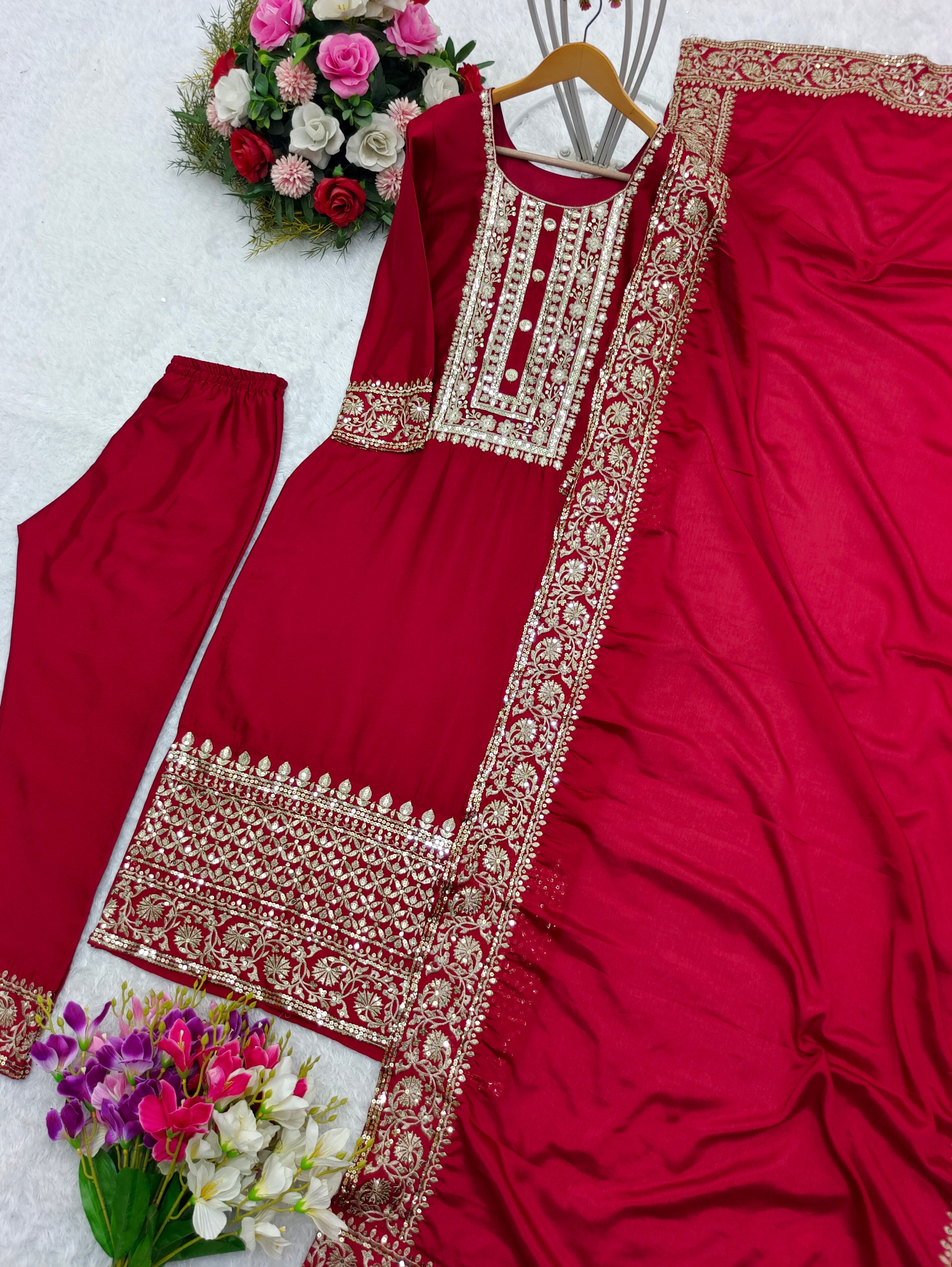 Designer Party Wear Top-Pent And Dupatta With Lace Work