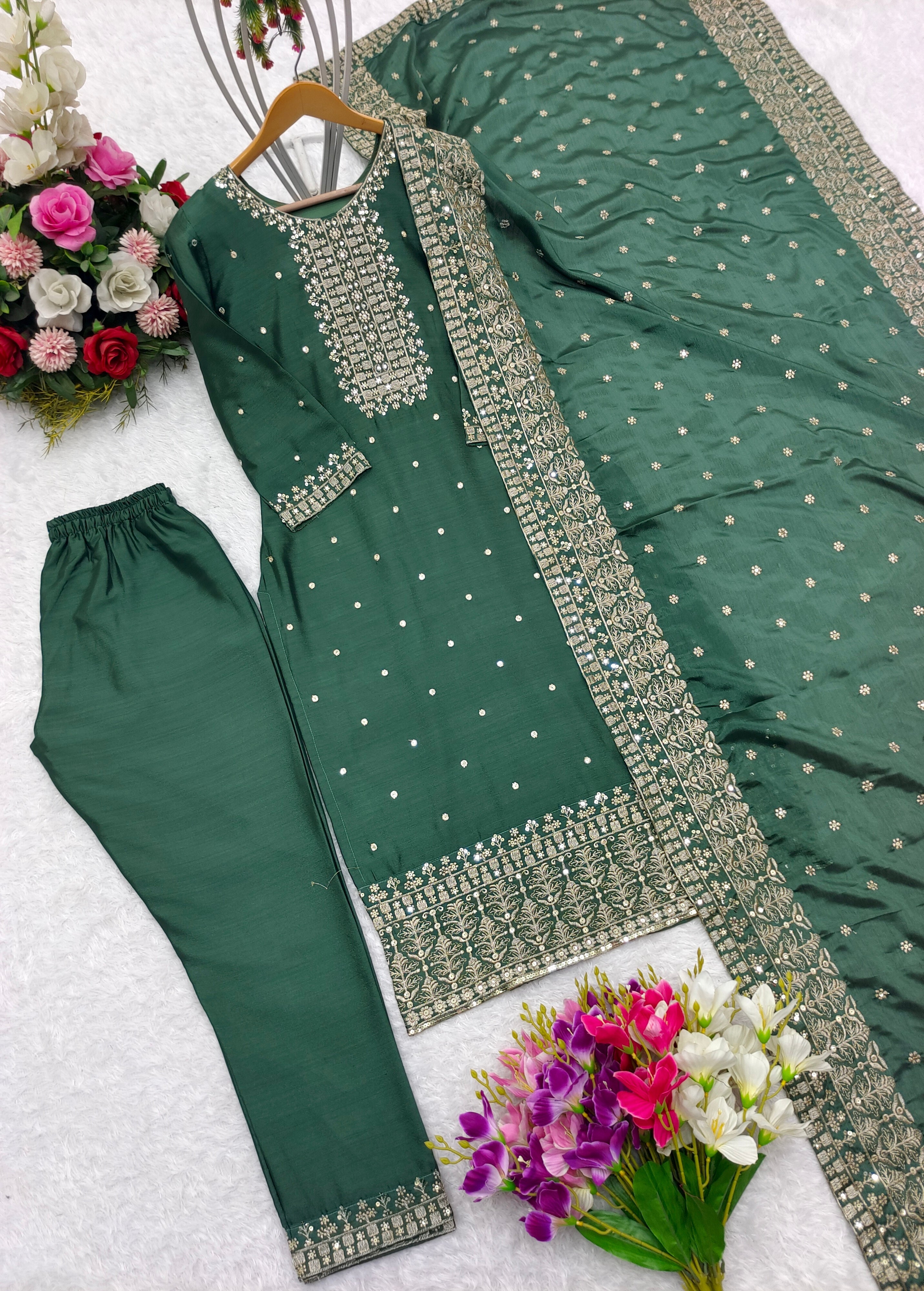 Beautiful Party Wear Top-Pent With Dupatta Set