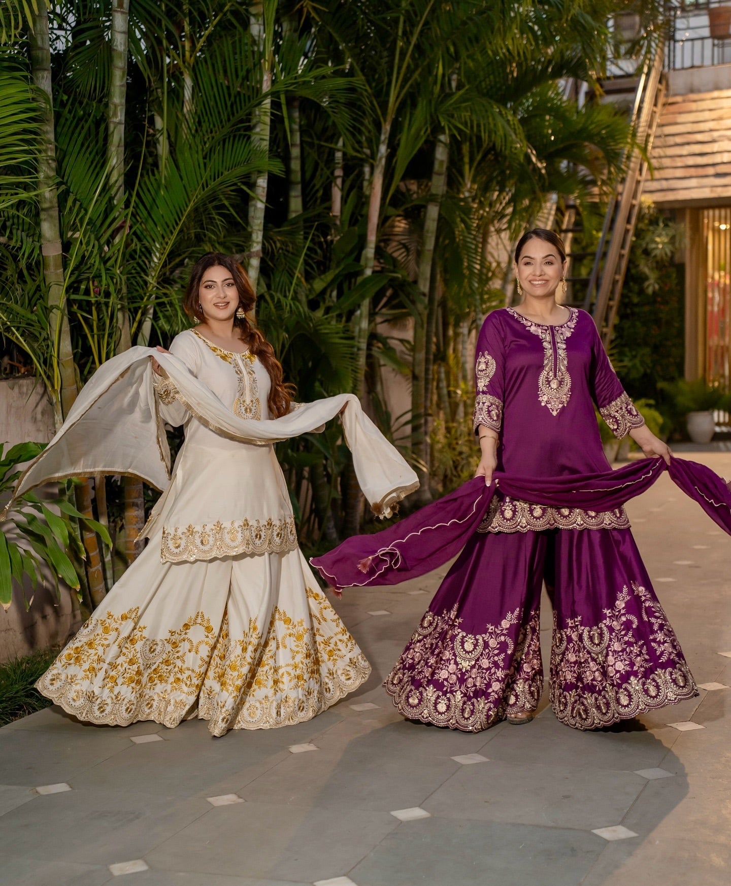 Designer Party Wear Look Top-Sharara And Dupatta With Embroidery Work