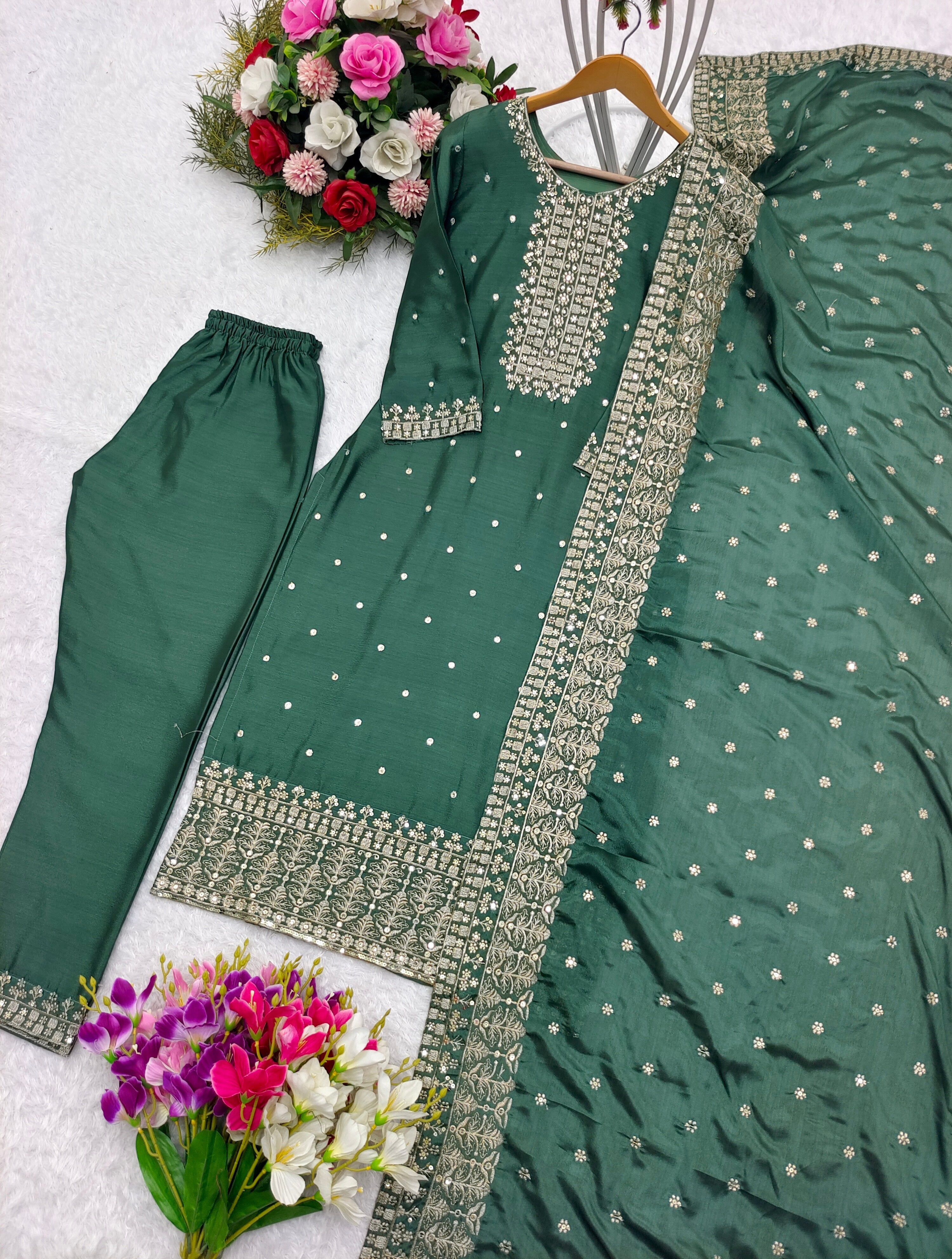 Beautiful Party Wear Top-Pent With Dupatta Set