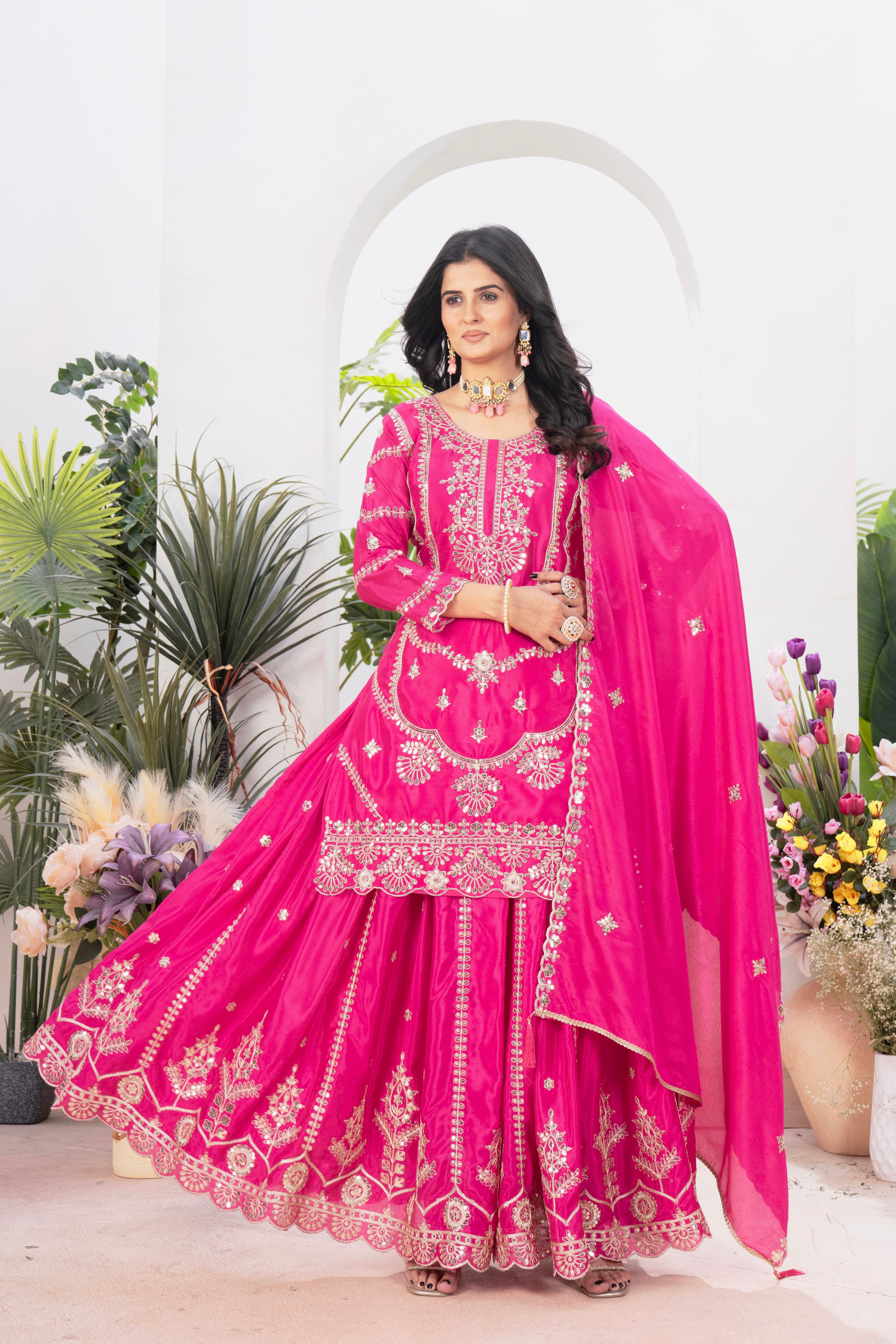 Party Wear Beautiful Top Plazzo And Fancy Dupatta