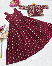 Designer Party Wear Gown-Jacket Set With Embroidery Work