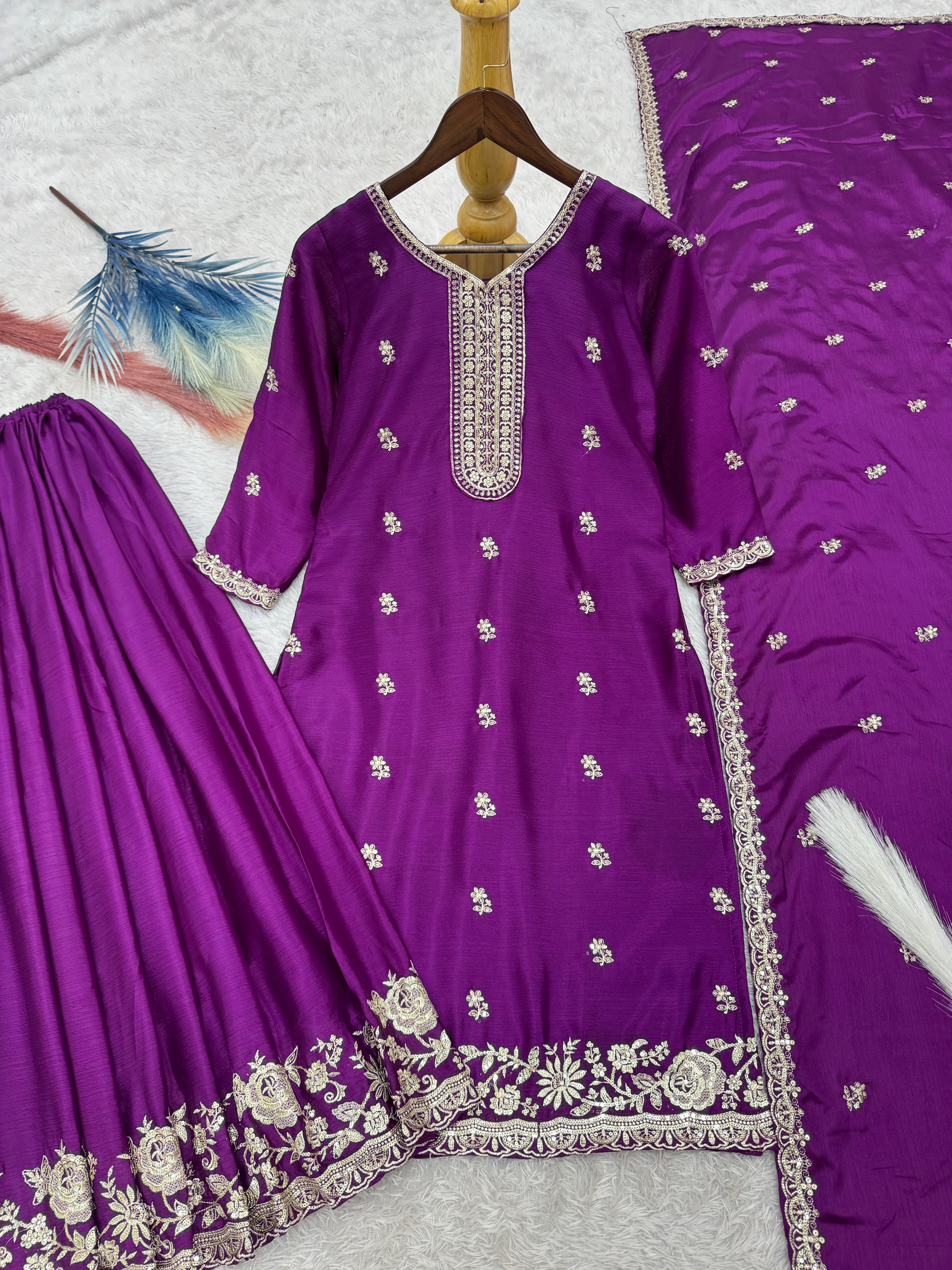 Fancy Suit Set With Beautiful Embroidery And Sequence Work