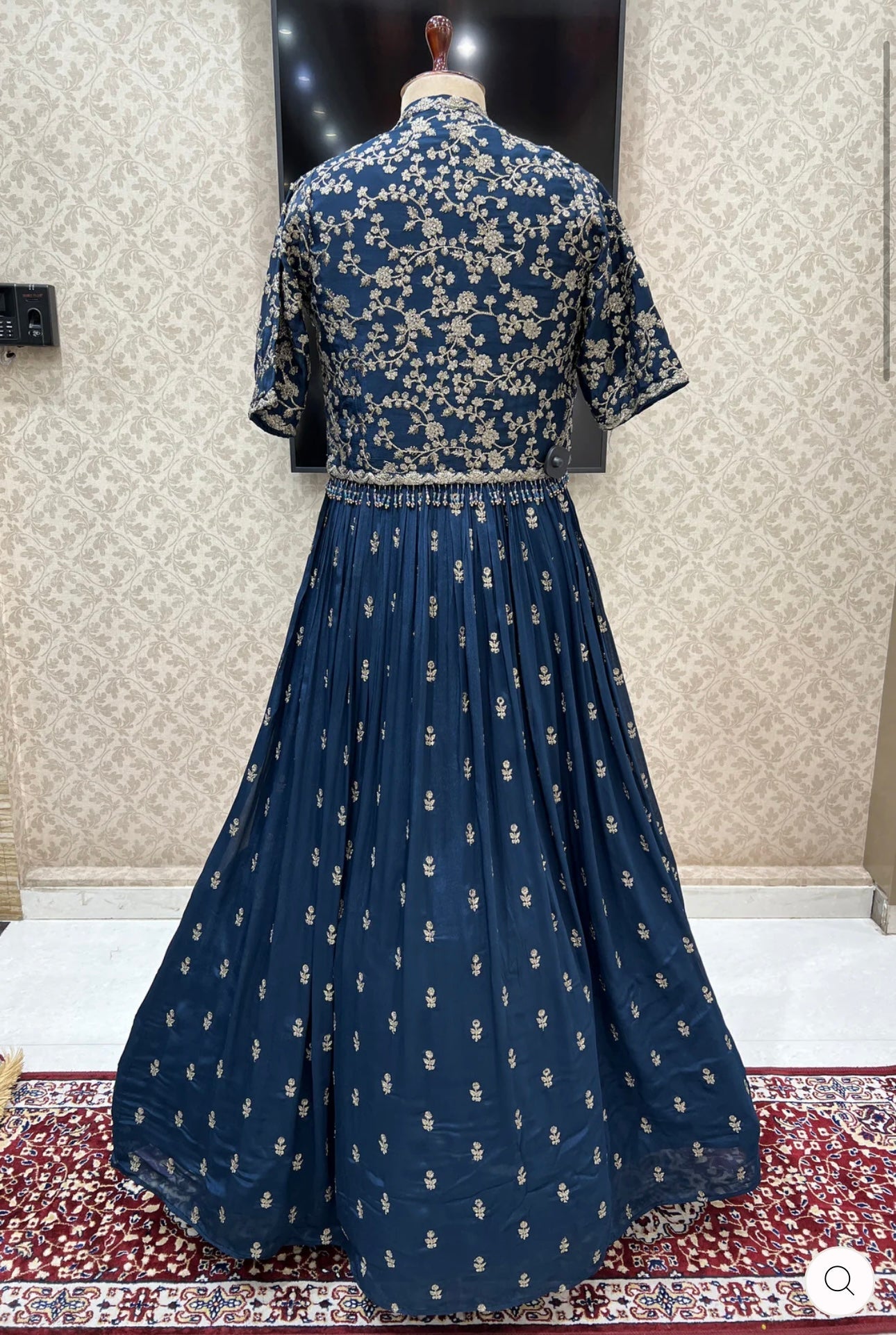 Designer Party Wear Gown-Jacket Set With Embroidery Work