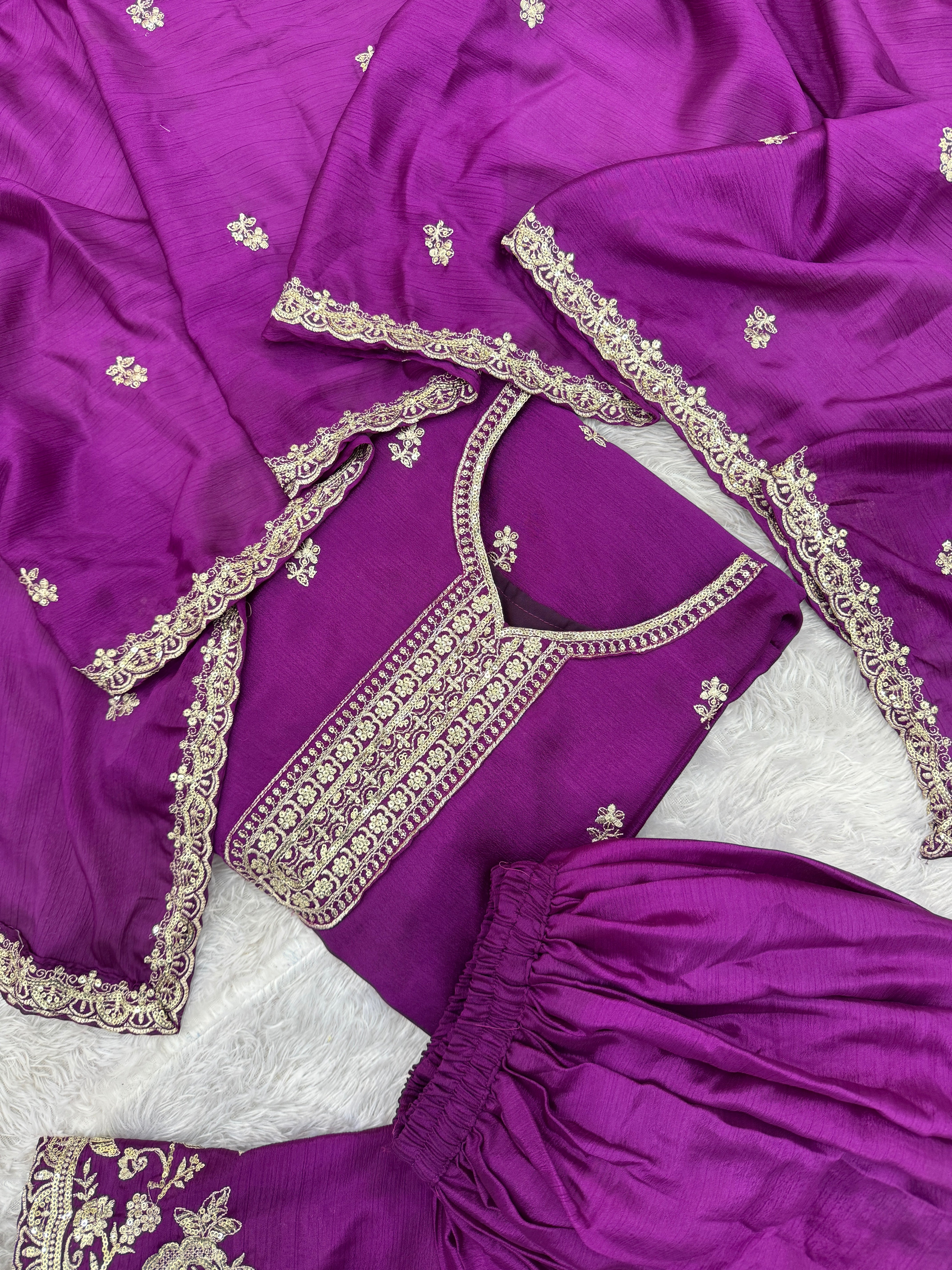 Fancy Suit Set With Beautiful Embroidery And Sequence Work