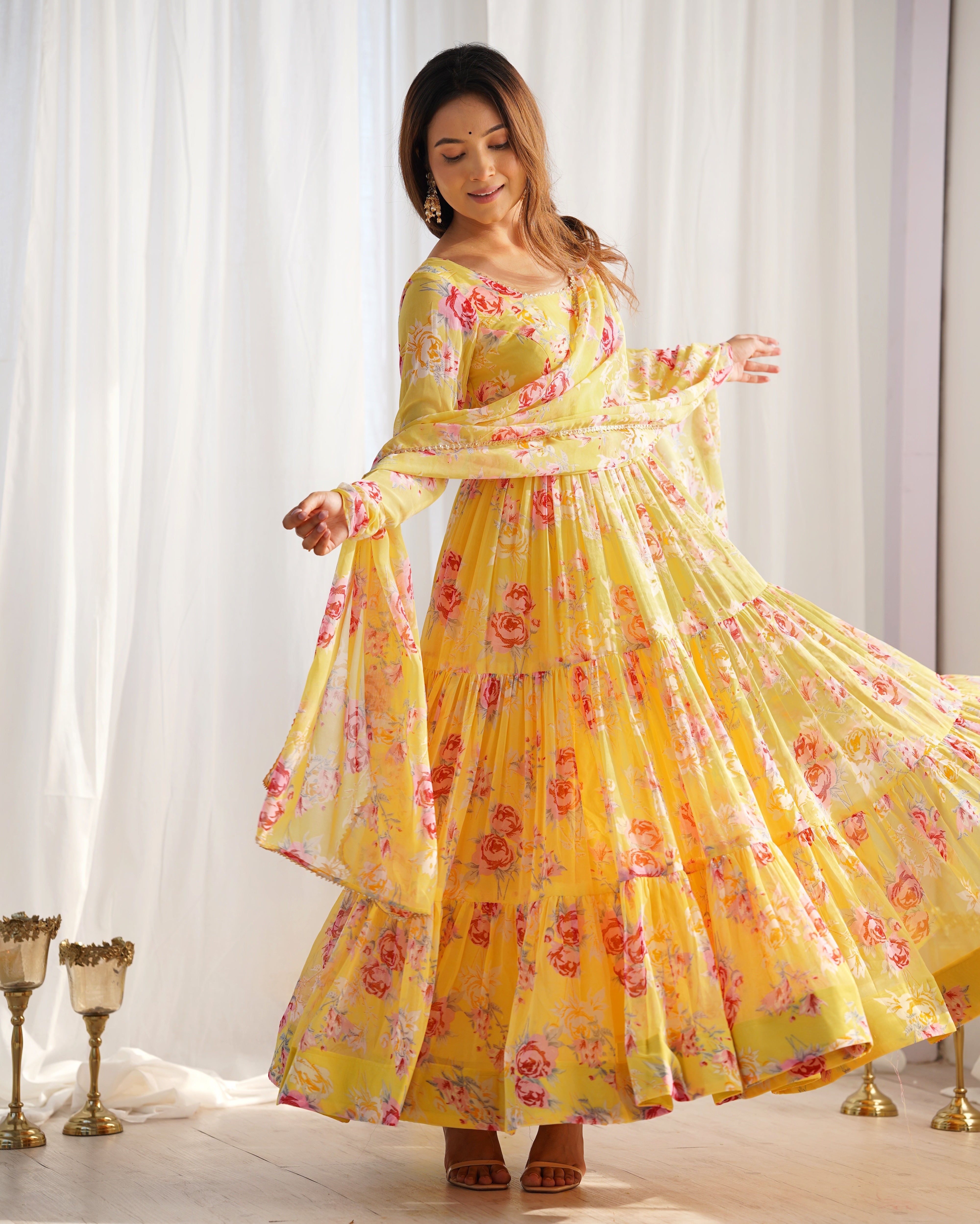 Designer Party Wear Look Anarkali Gown And Pent With Dupatta