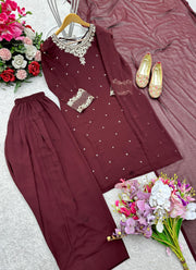 Designer Party Wear Top Pent & Dupatta With Embroidery Sequence Work