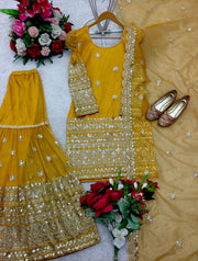 Party Wear Top-Sharara And Dupatta With Embroidery Sequence Work