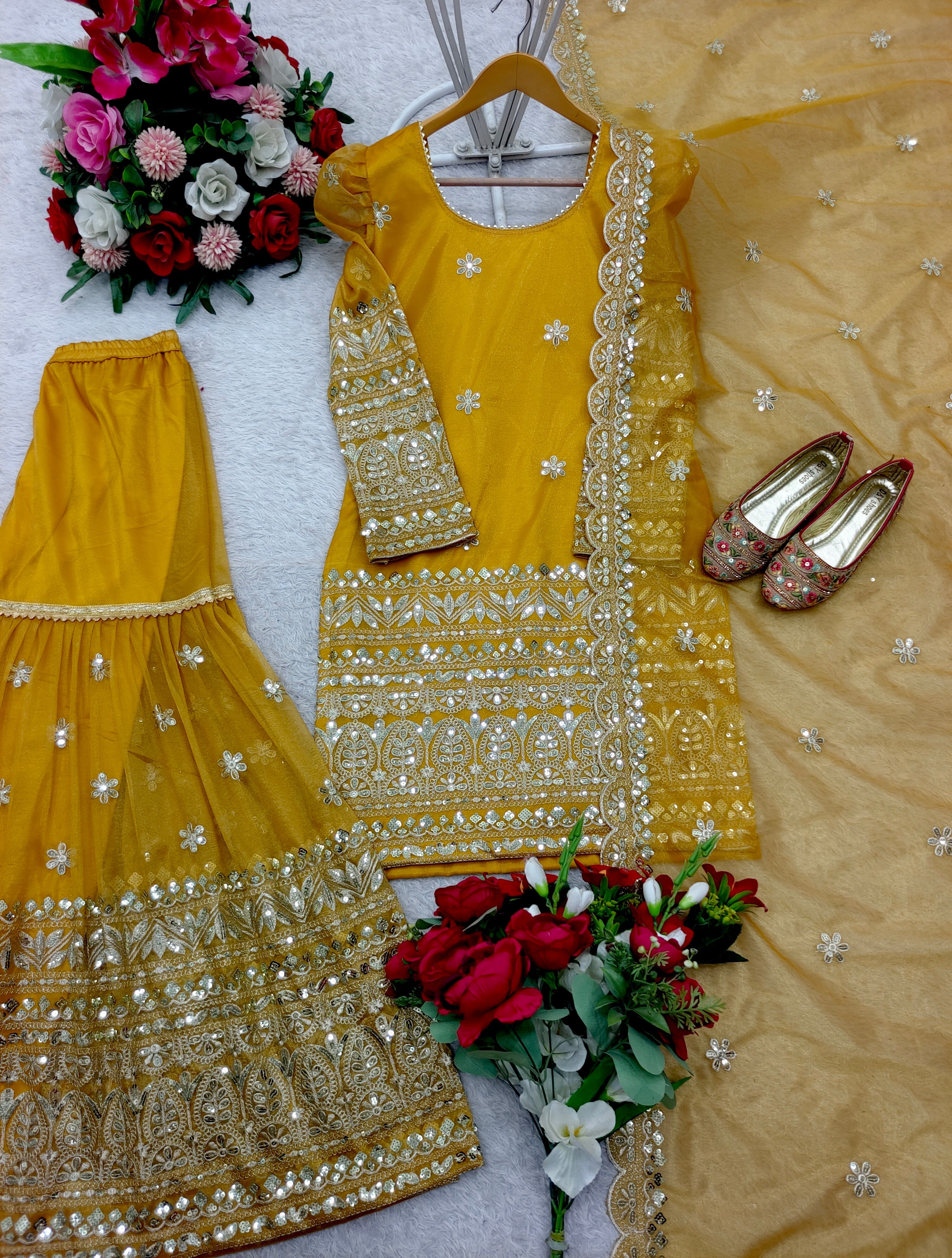 Party Wear Top-Sharara And Dupatta With Embroidery Sequence Work