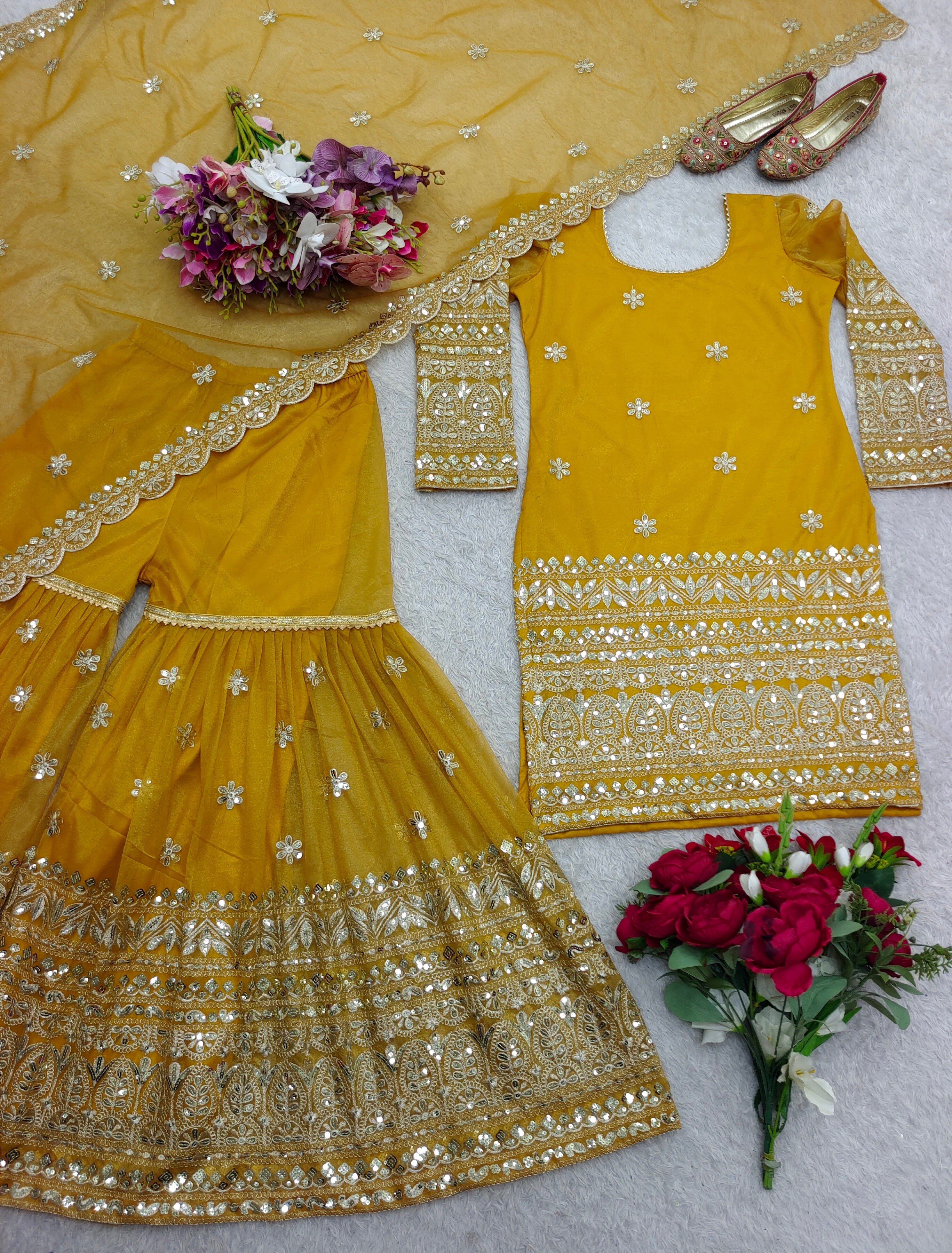 Party Wear Top-Sharara And Dupatta With Embroidery Sequence Work