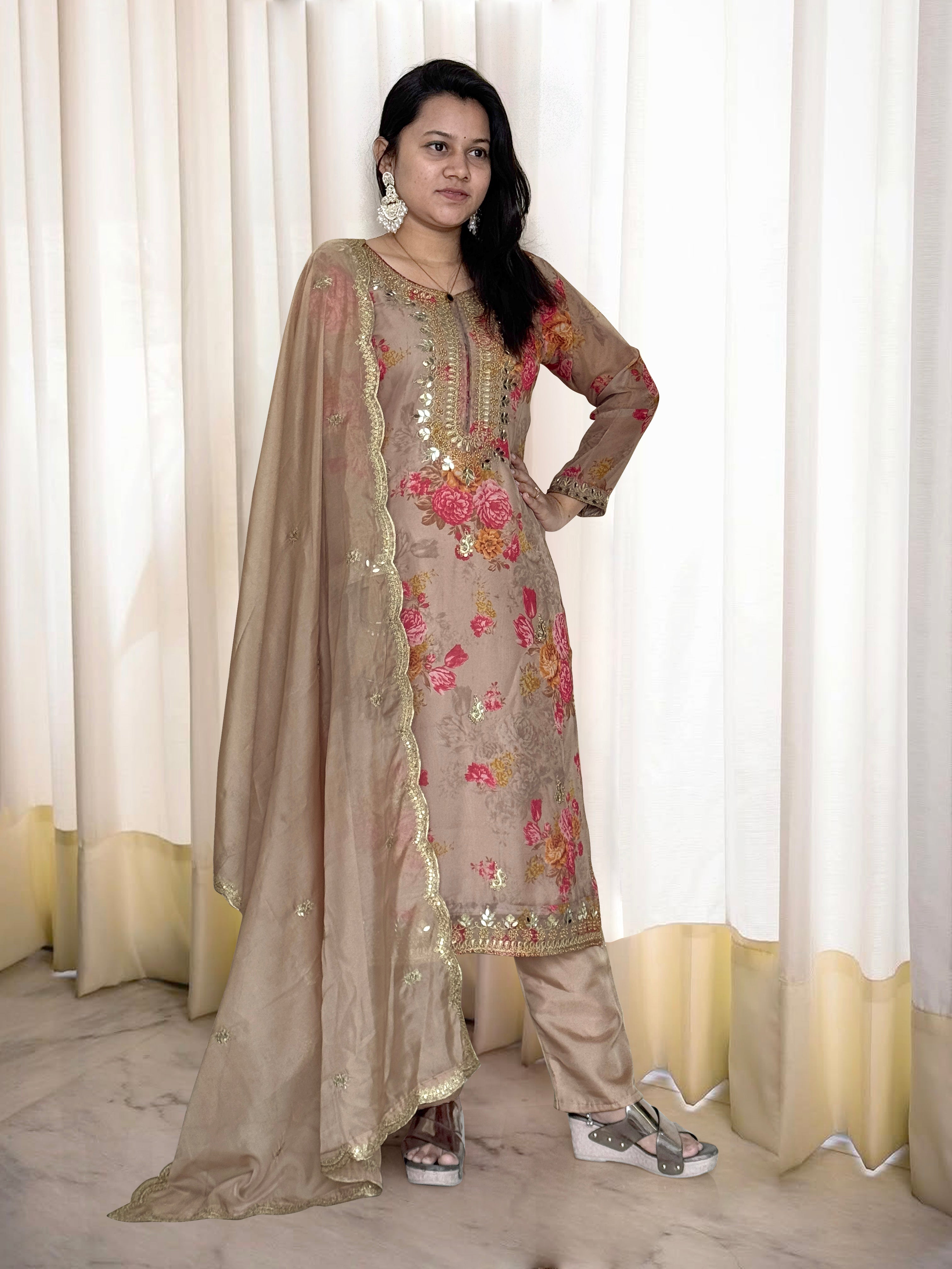 Fancy Top-Bottom And Dupatta With Embroidery Coding Dori-Sequence Work