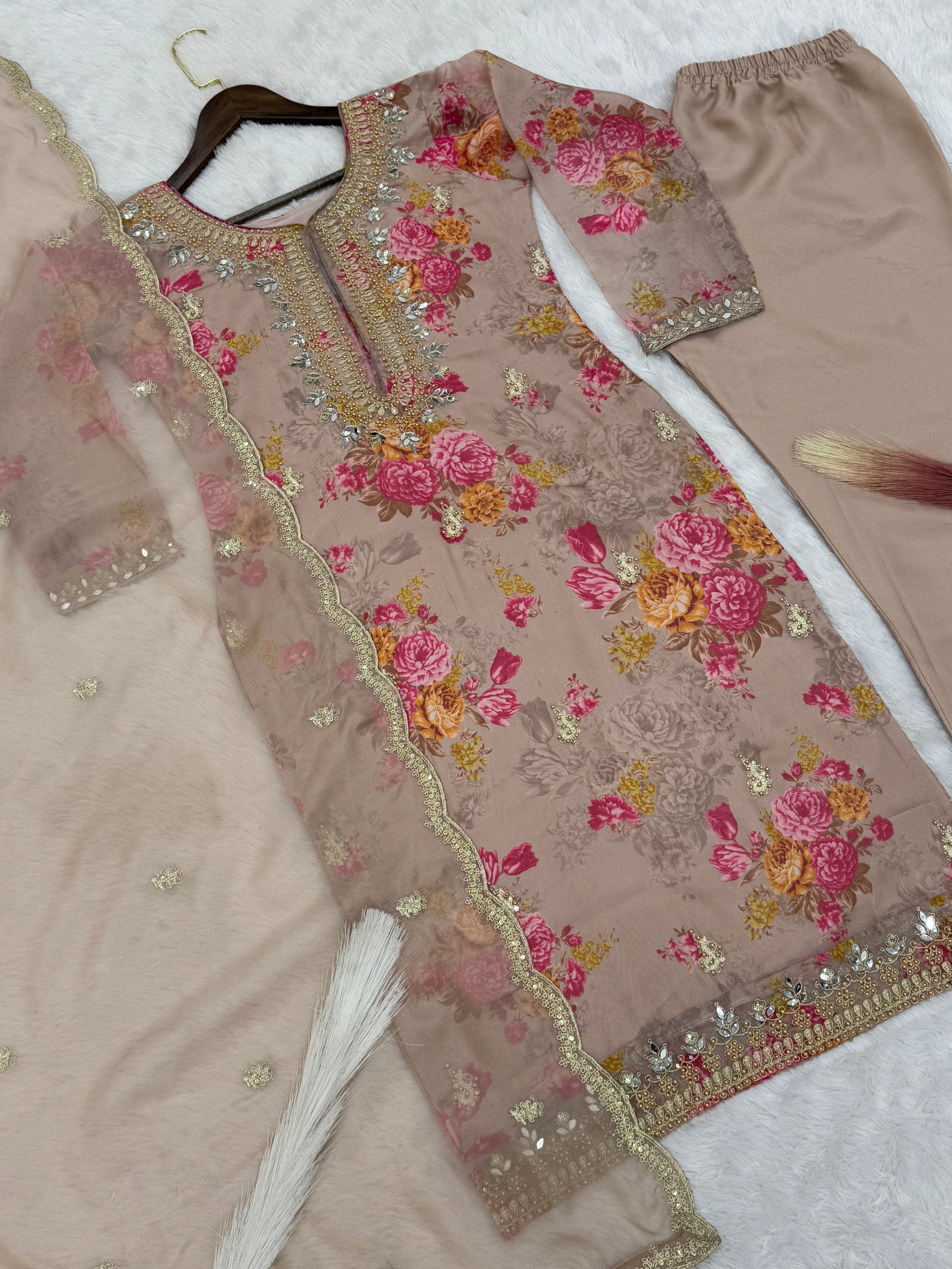 Fancy Top-Bottom And Dupatta With Embroidery Coding Dori-Sequence Work