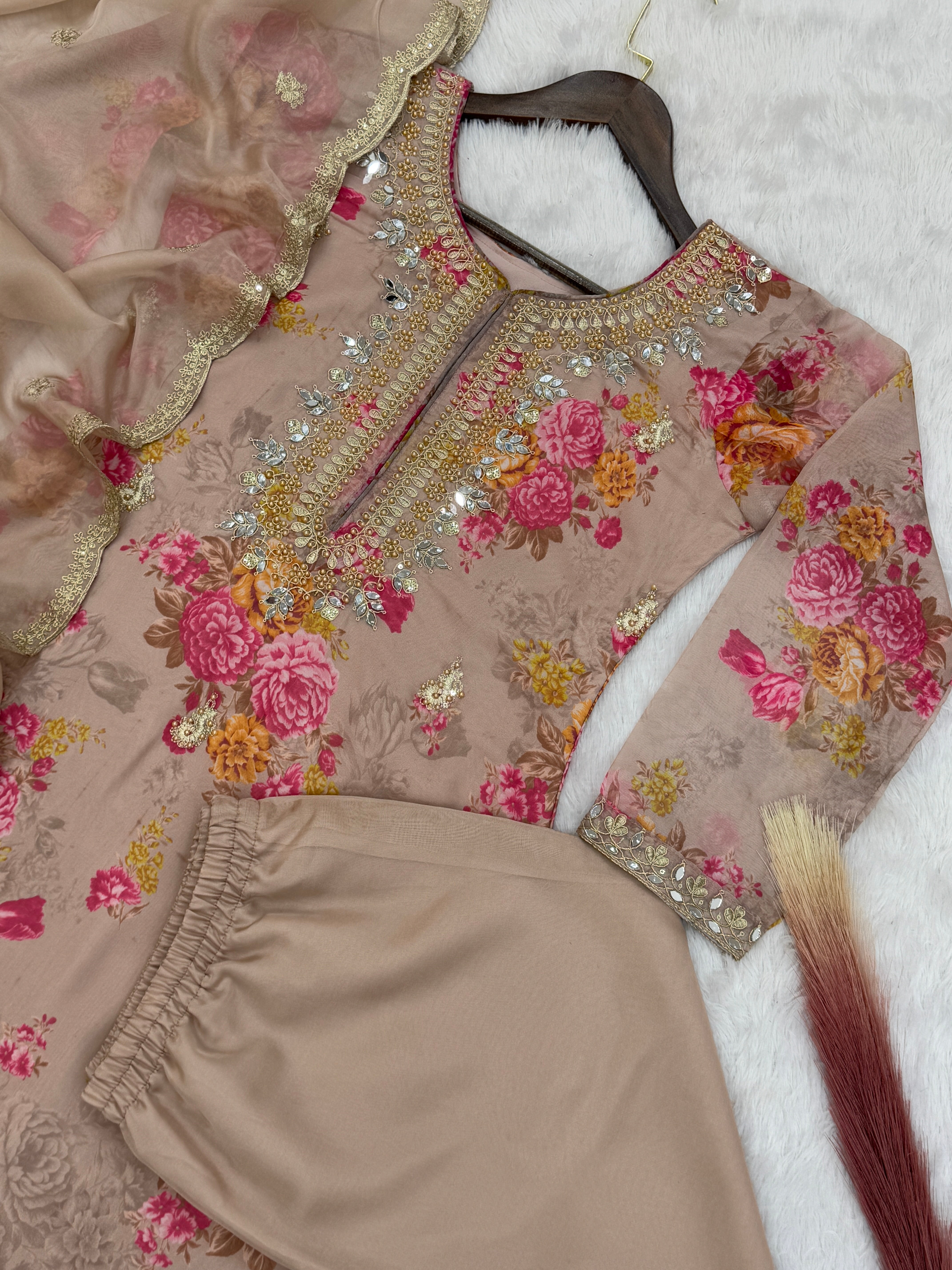 Fancy Top-Bottom And Dupatta With Embroidery Coding Dori-Sequence Work