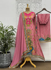 Fancy Suit Set With Beautiful Digital Print With Real Mirror Hand Work