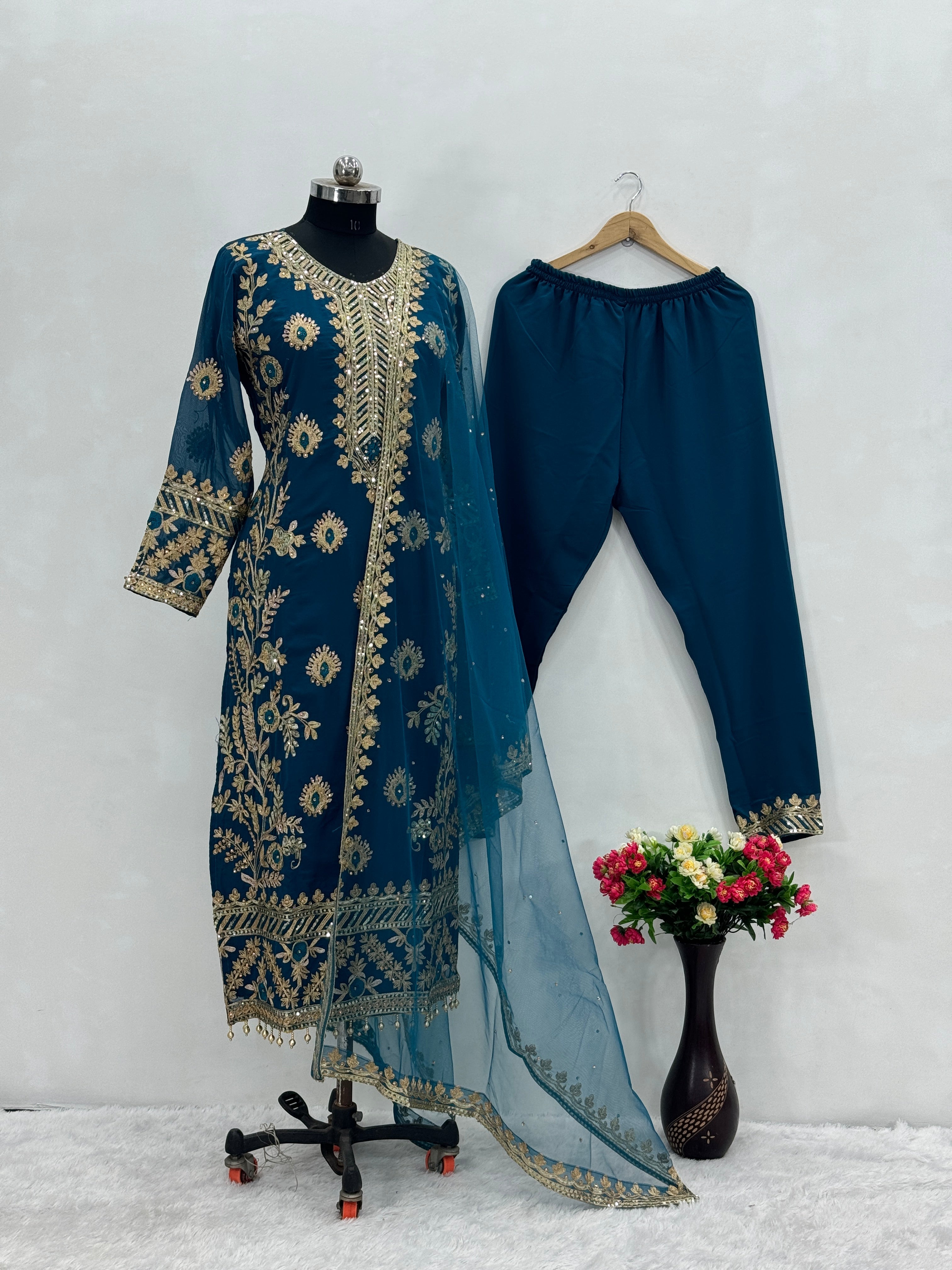 Designer Top Pent And Dupatta With Sequence And Fancy Lace