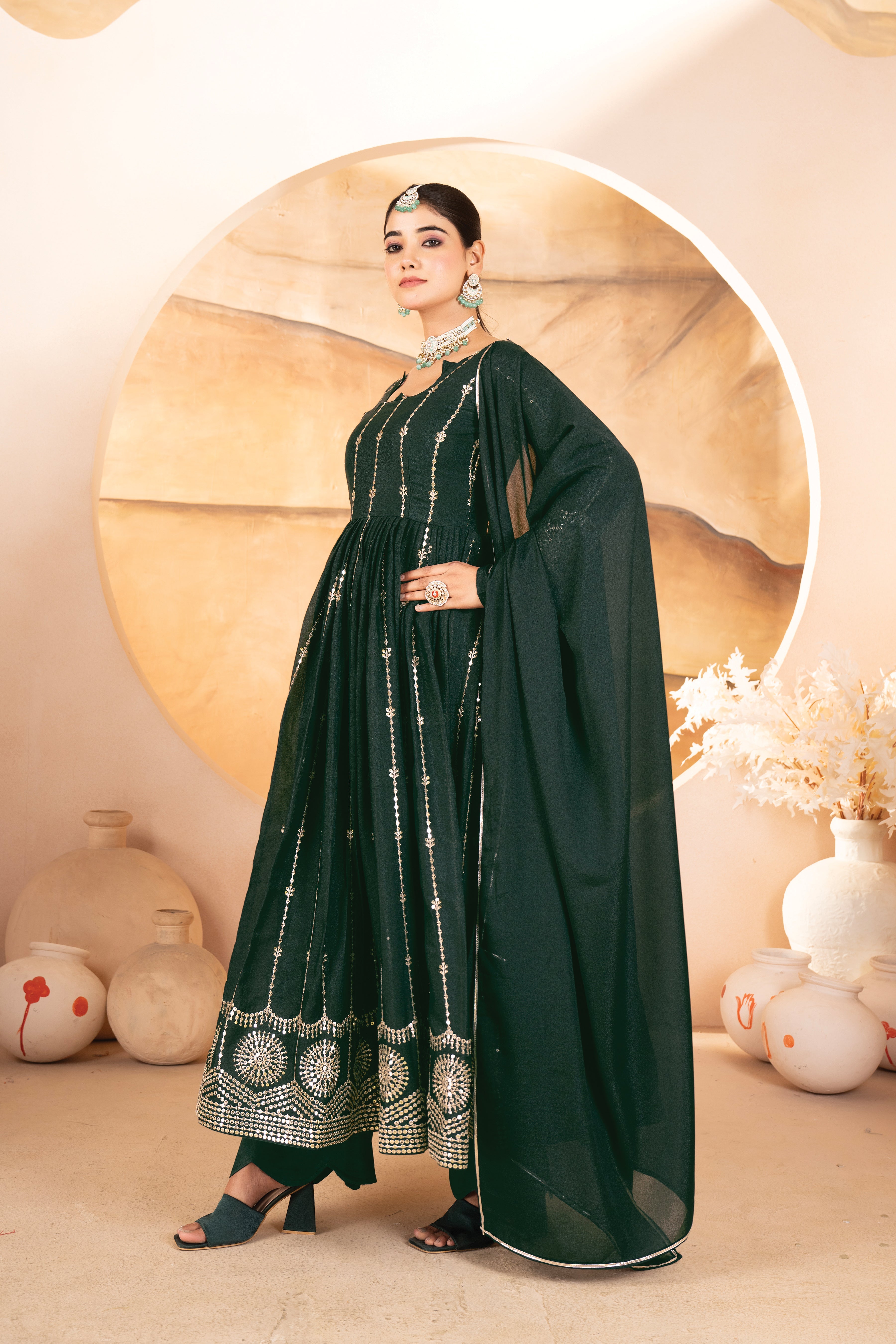 Party Wear Beautiful Anarkali Suit, Pent And Dupatta