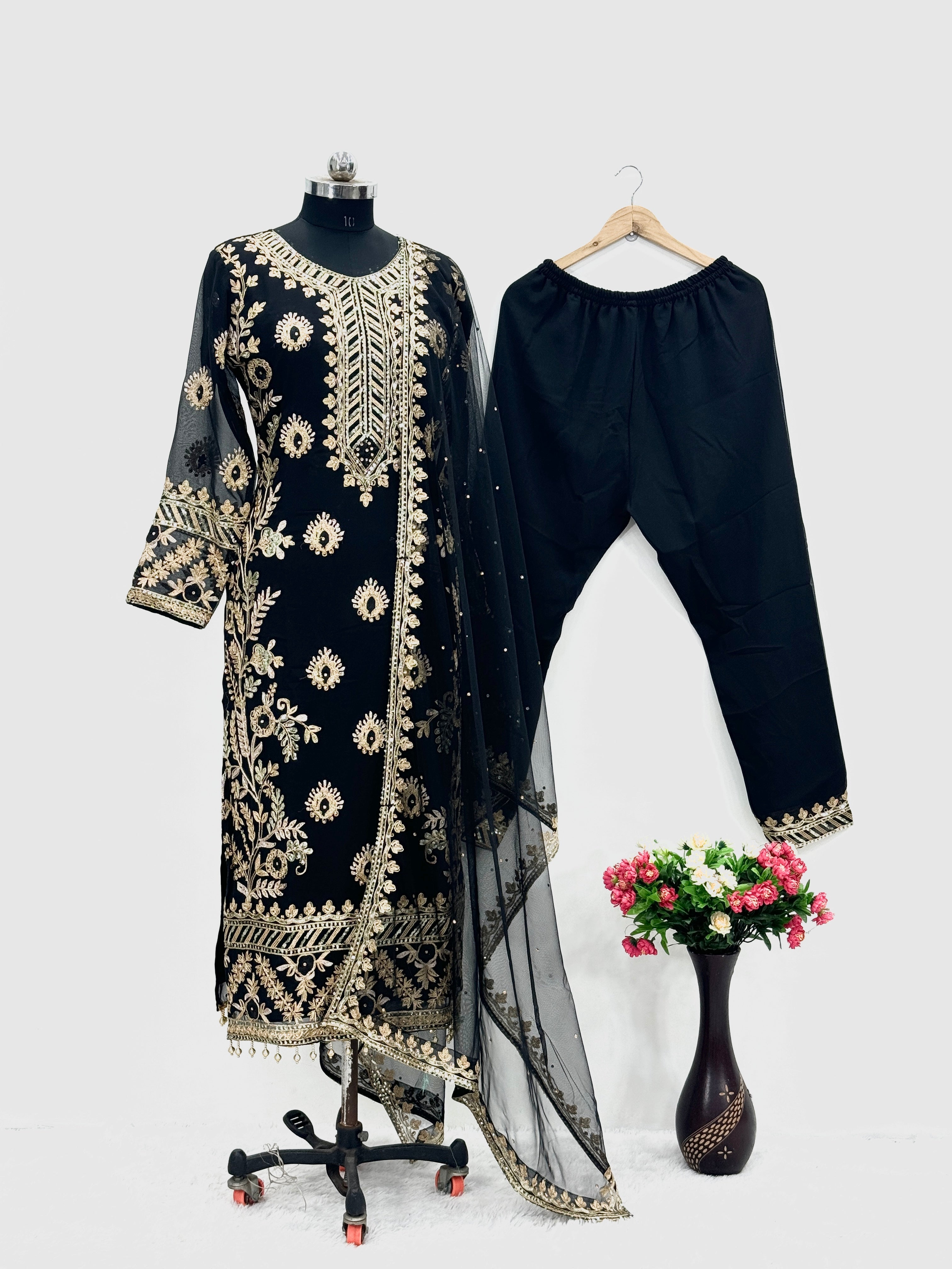 Designer Top Pent And Dupatta With Sequence And Fancy Lace