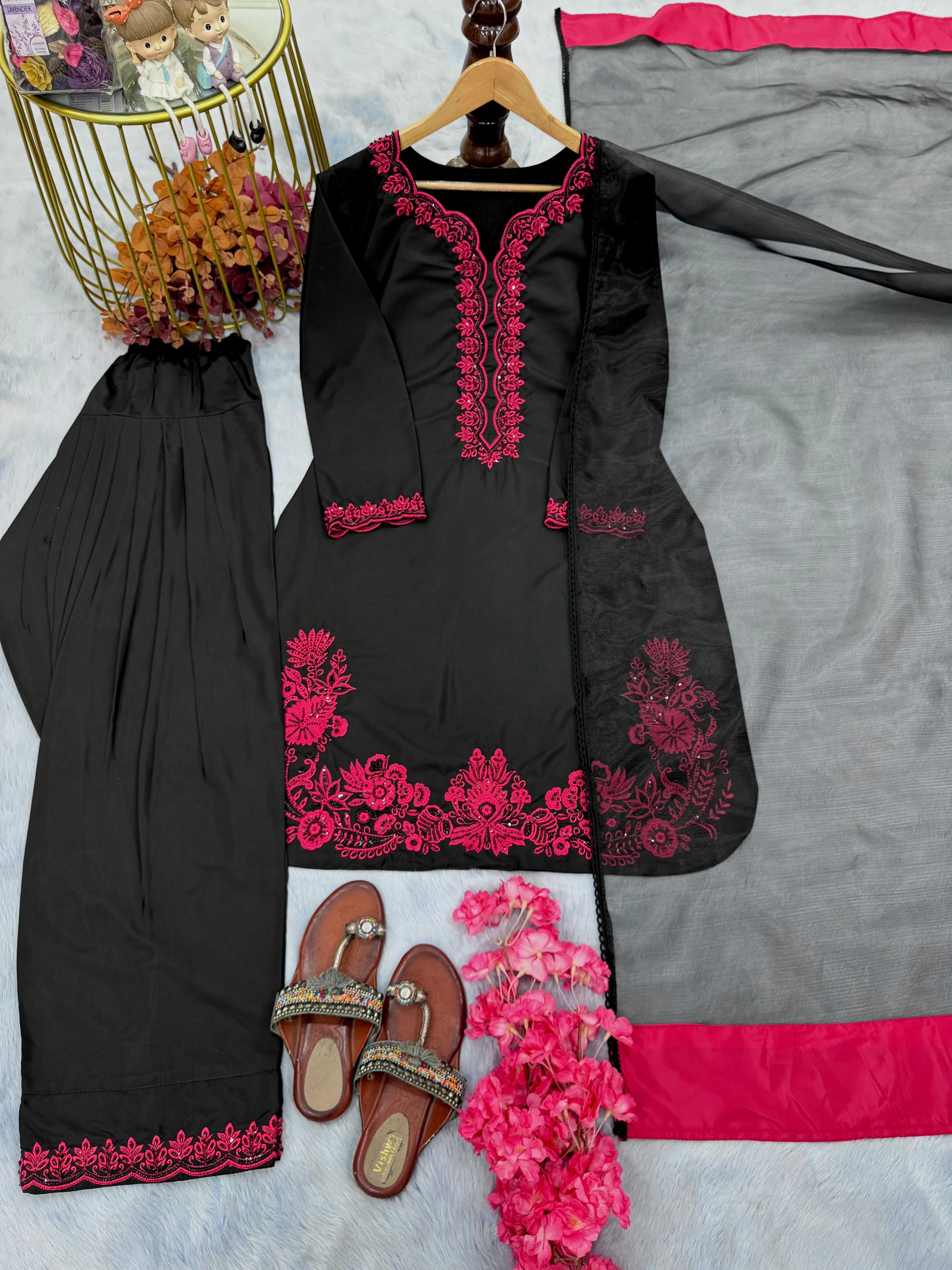 Designer Party Wear Look Top &  Plazzo With Dupatta