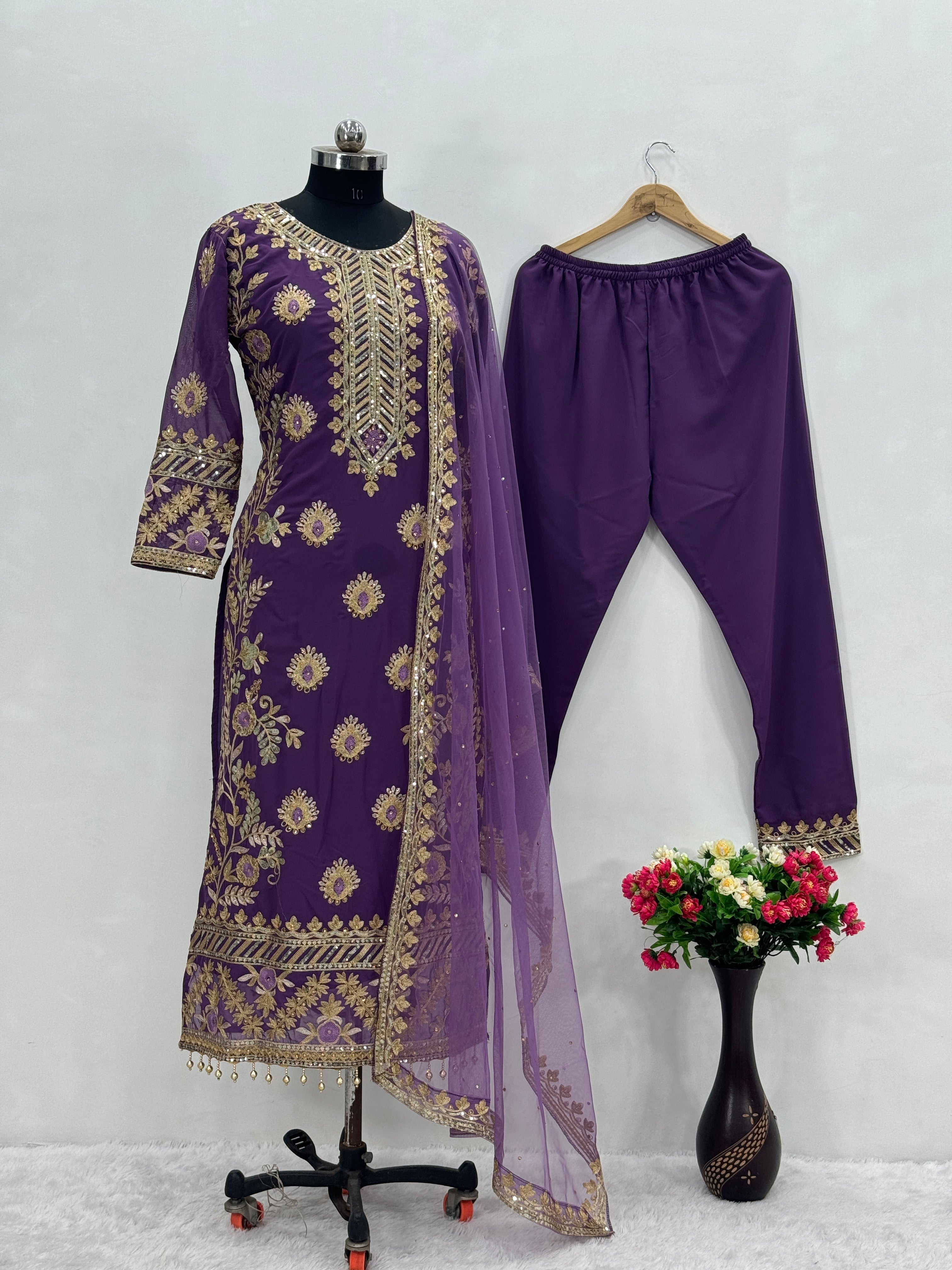 Designer Top Pent And Dupatta With Sequence And Fancy Lace