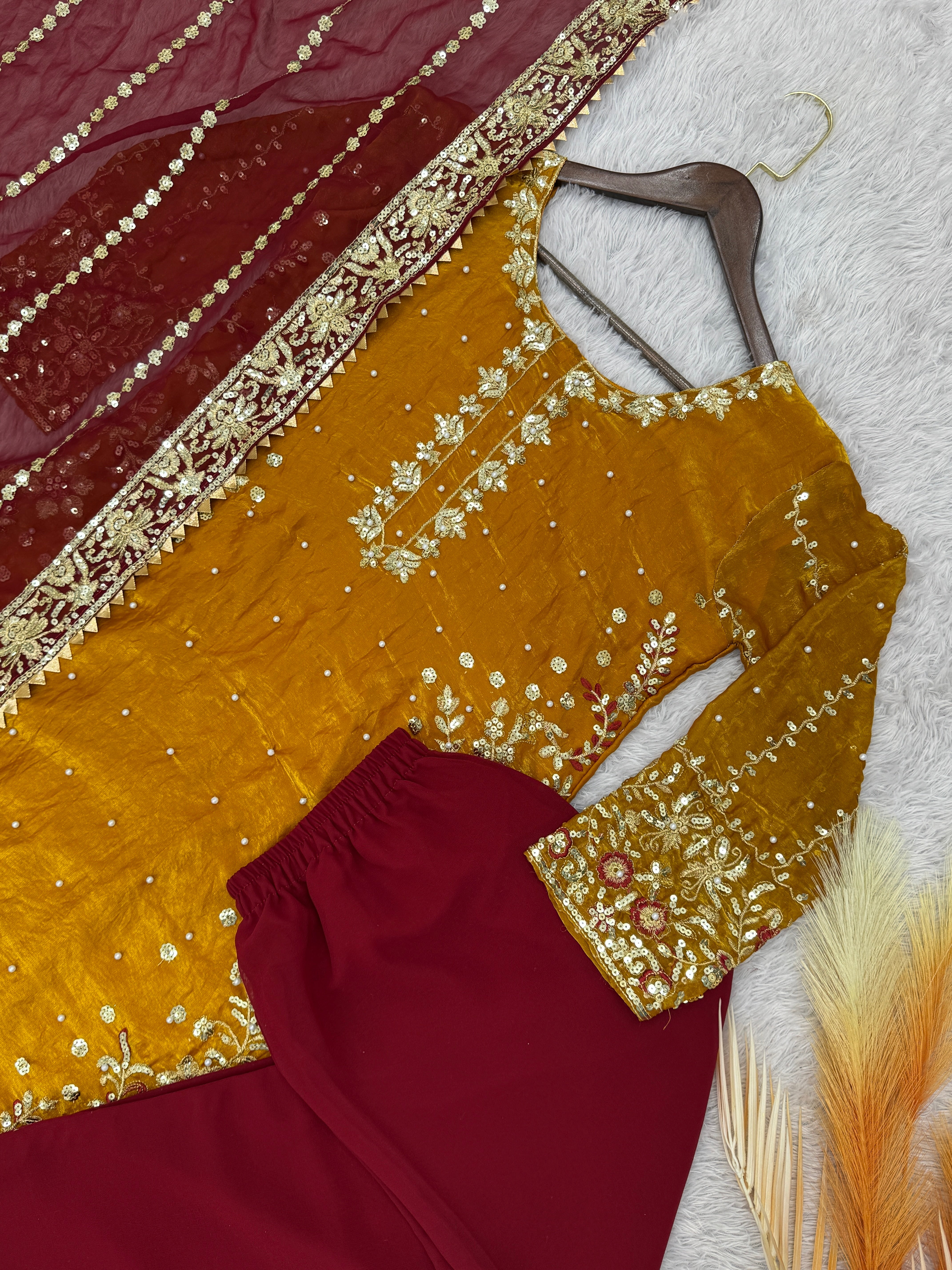 Party Wear Beautiful Top-Plazzo And Fancy Dupatta