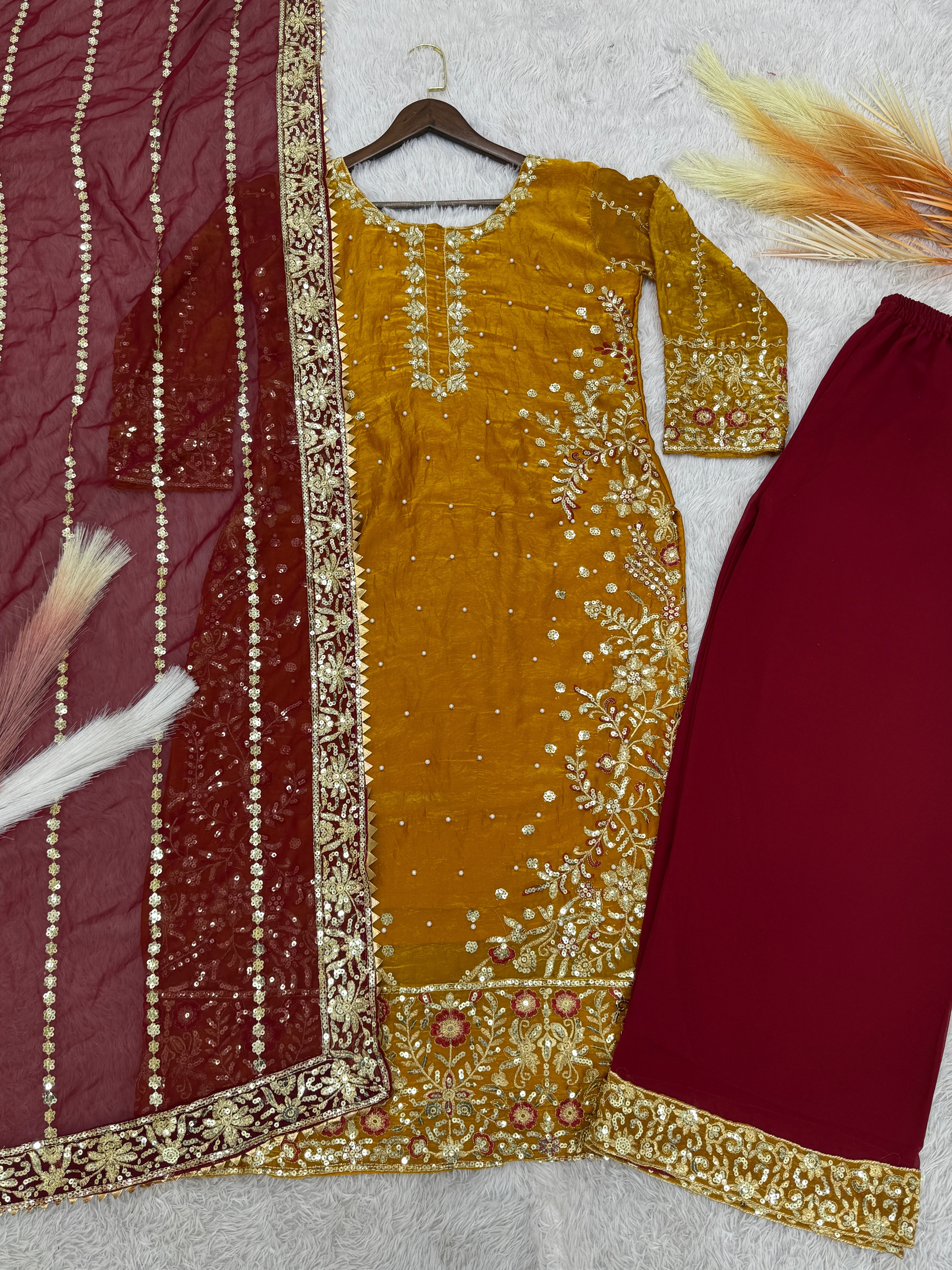 Party Wear Beautiful Top-Plazzo And Fancy Dupatta