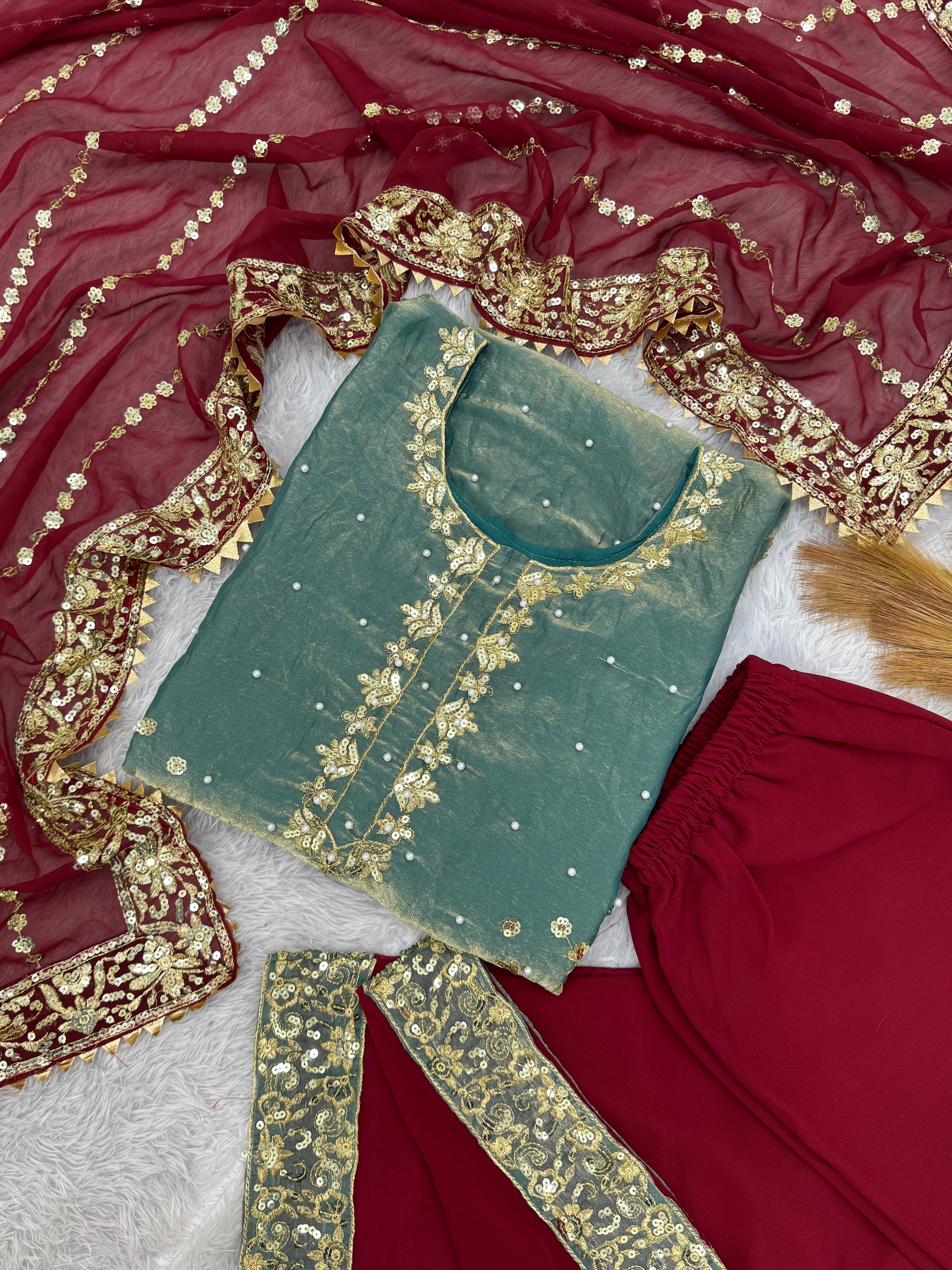 Party Wear Beautiful Top-Plazzo And Fancy Dupatta