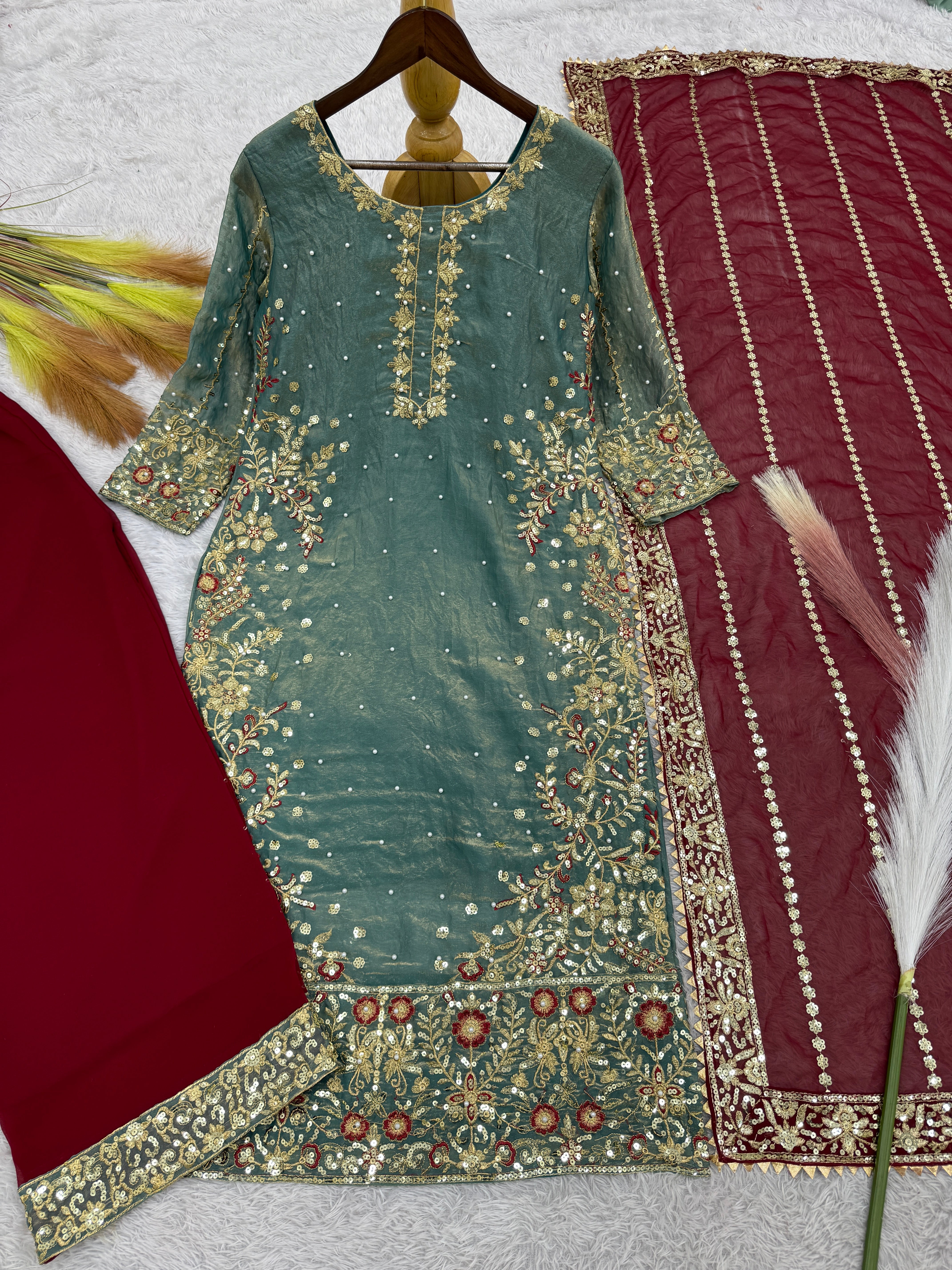 Party Wear Beautiful Top-Plazzo And Fancy Dupatta