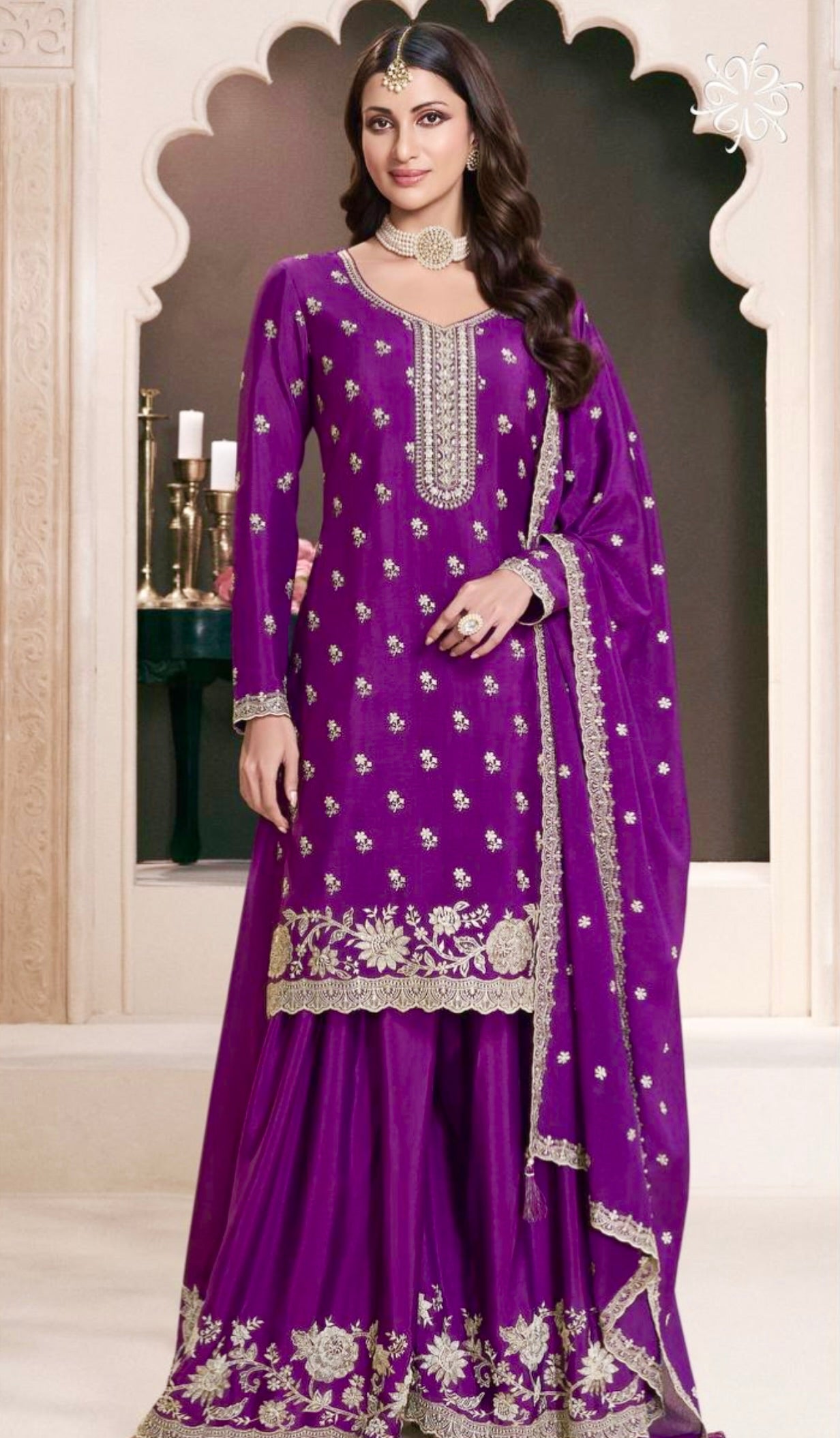 Fancy Suit Set With Beautiful Embroidery And Sequence Work