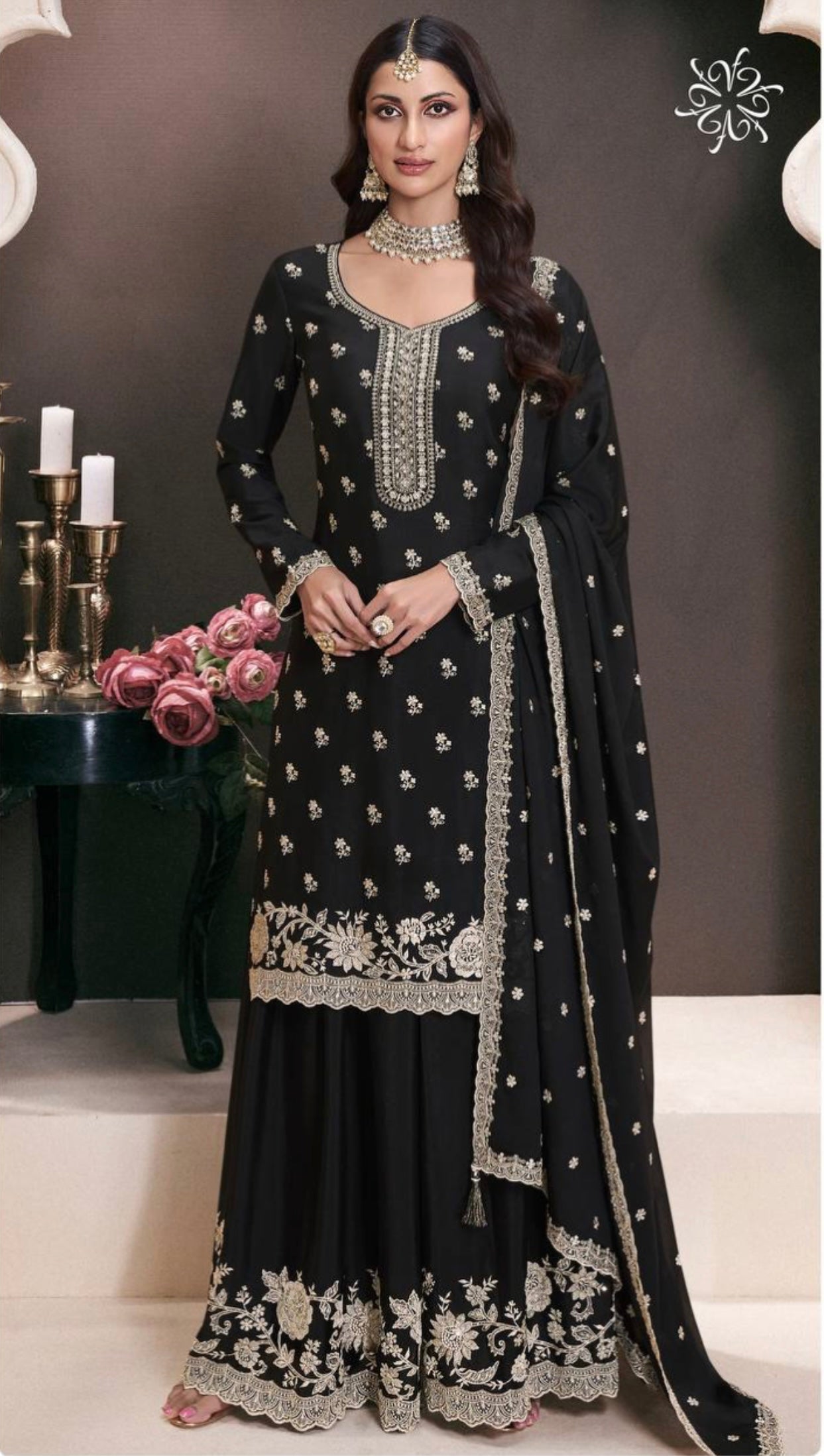 Fancy Suit Set With Beautiful Embroidery And Sequence Work