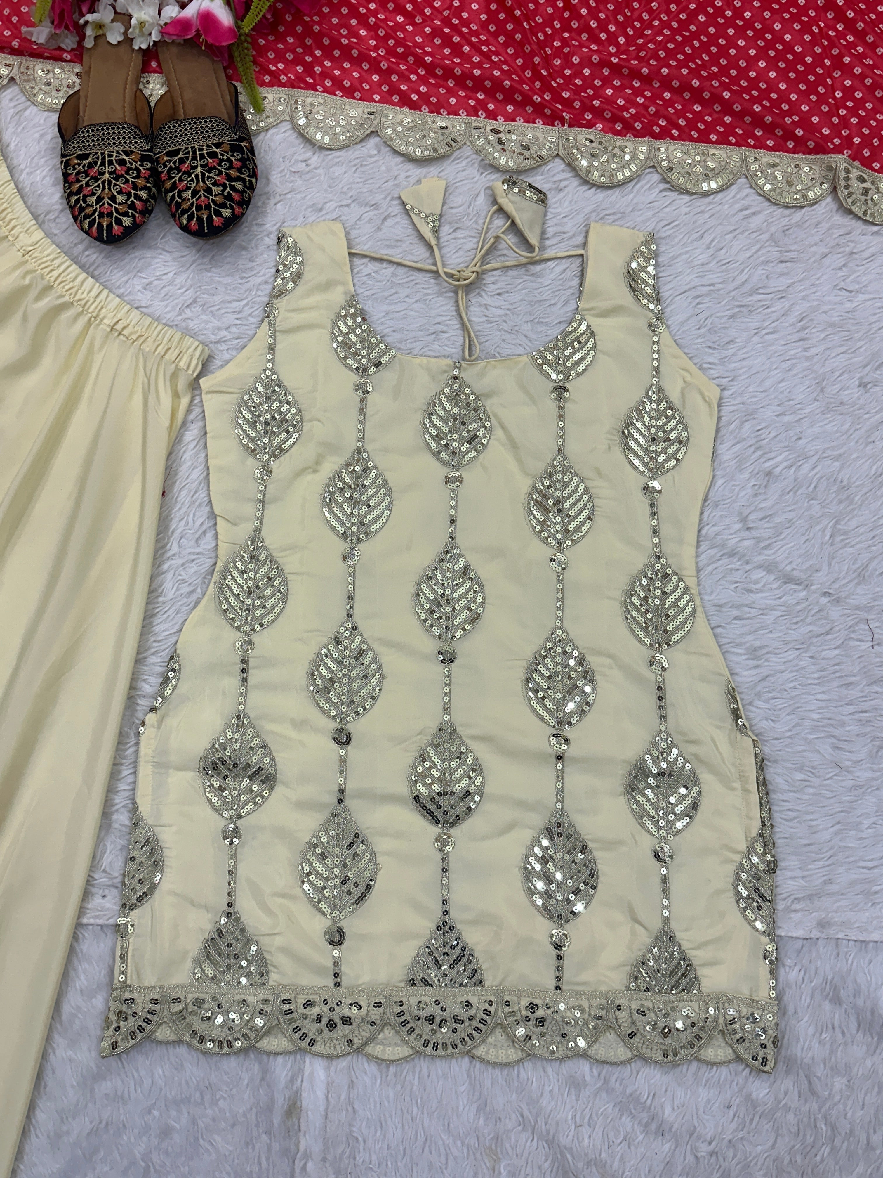 Fancy Suit Set With Embroidery Coding Sequence Work