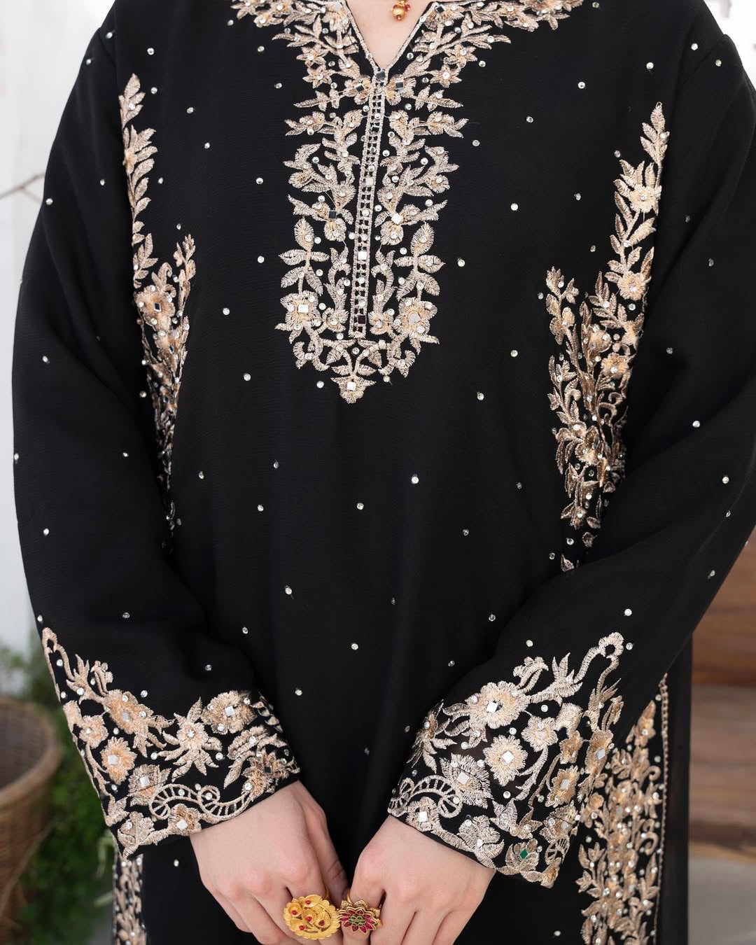 Designer Top-Bottom And Dupatta With Embroidery And Riveted Moti Work