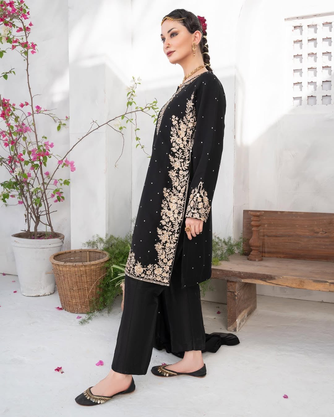 Designer Top-Bottom And Dupatta With Embroidery And Riveted Moti Work