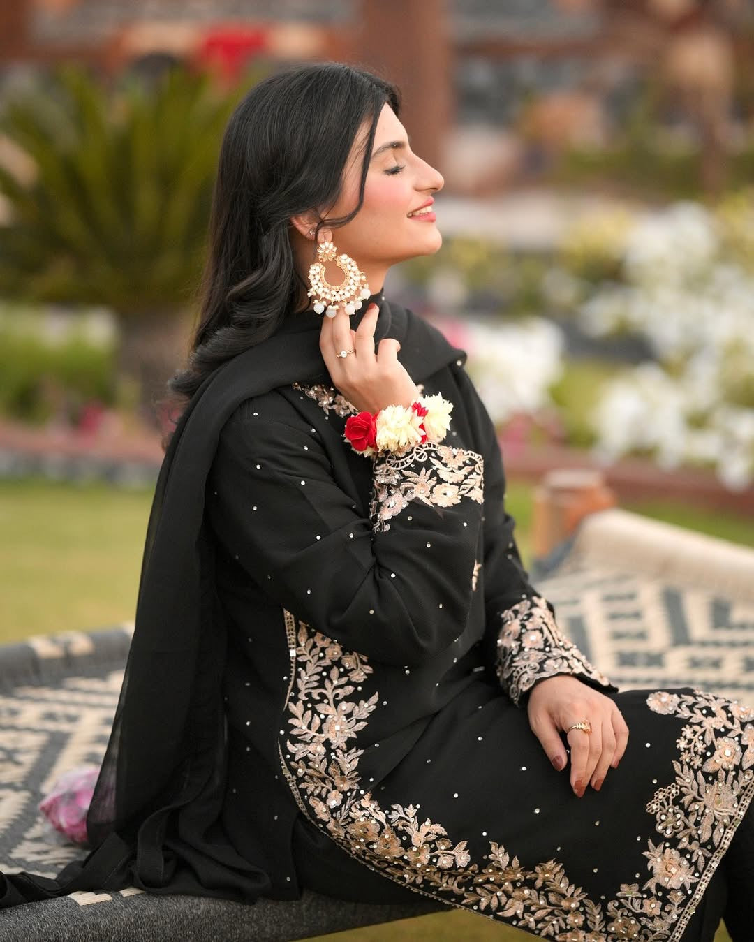 Designer Top-Bottom And Dupatta With Embroidery And Riveted Moti Work