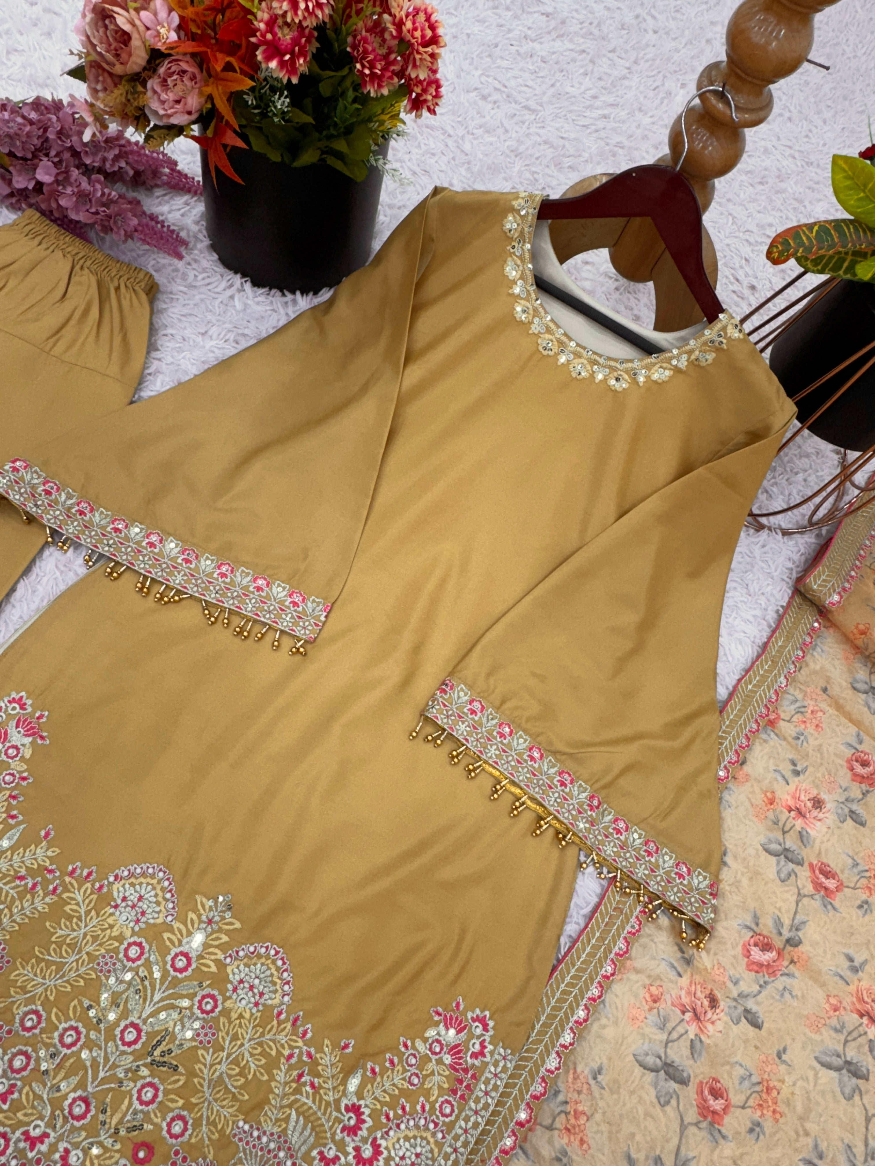 Beautiful Party Wear Suit Set With Embroidery Sequence Work