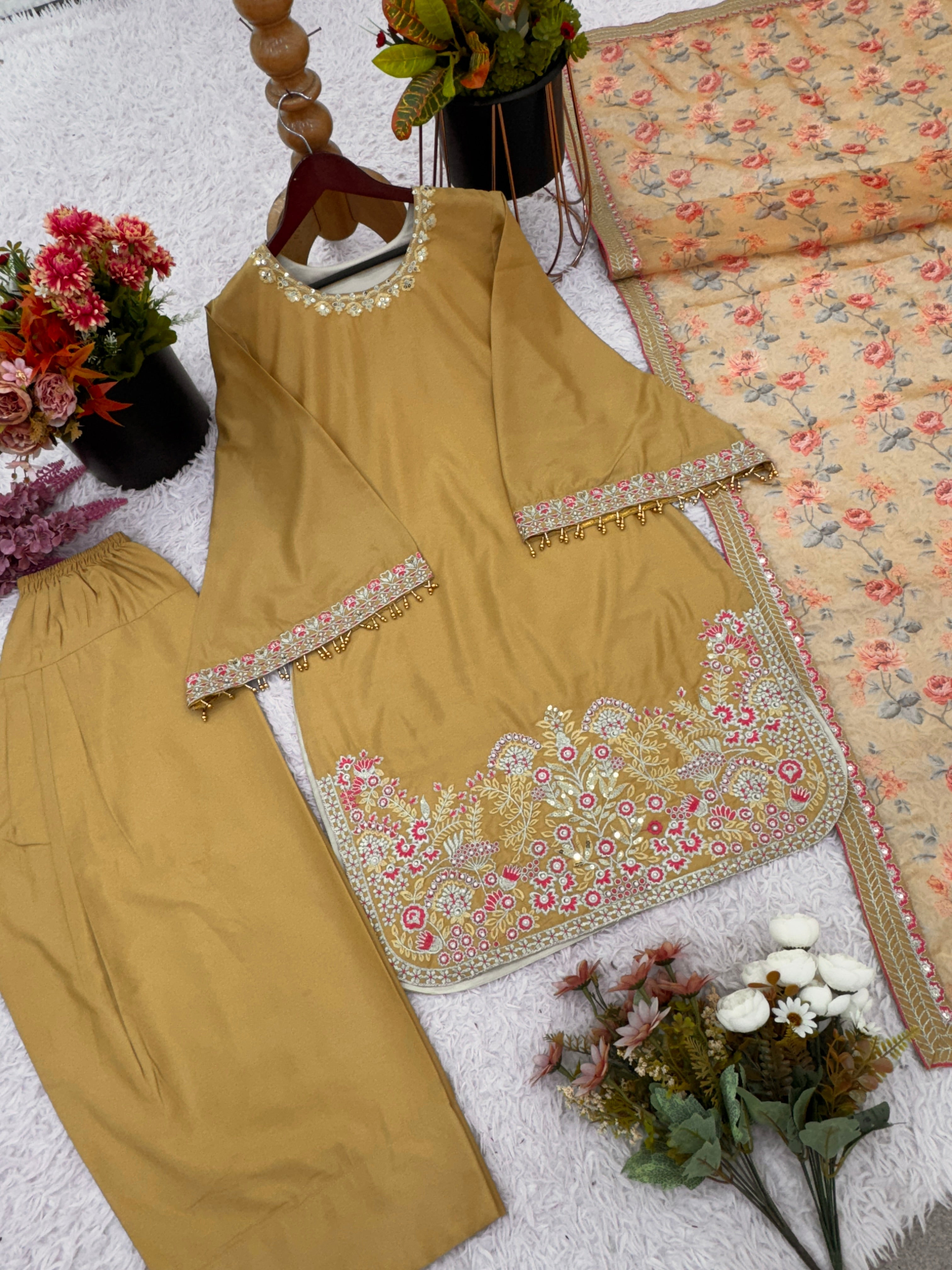 Beautiful Party Wear Suit Set With Embroidery Sequence Work