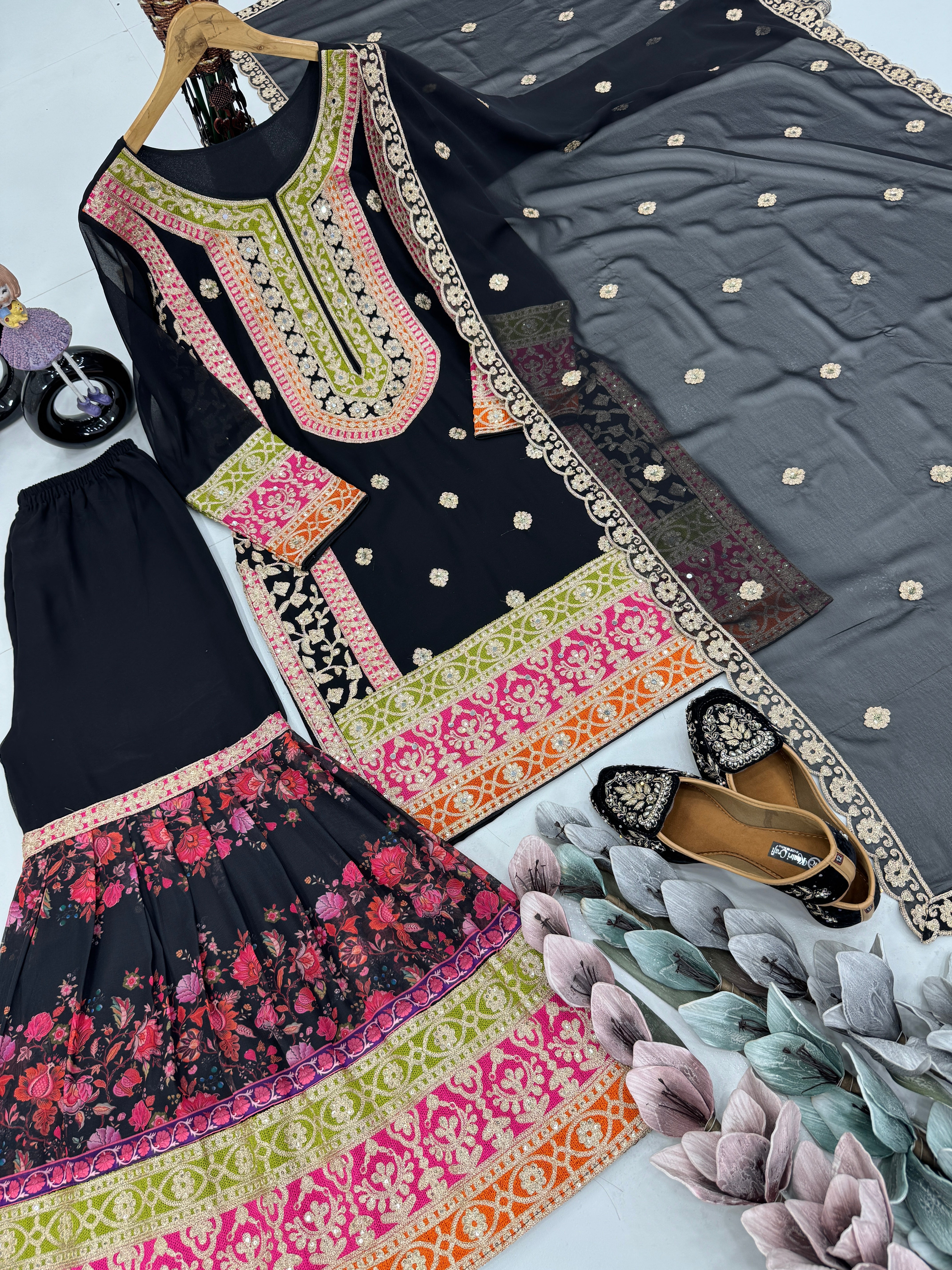 Designer Party Wear Top Plazzo And Beautiful Dupatta