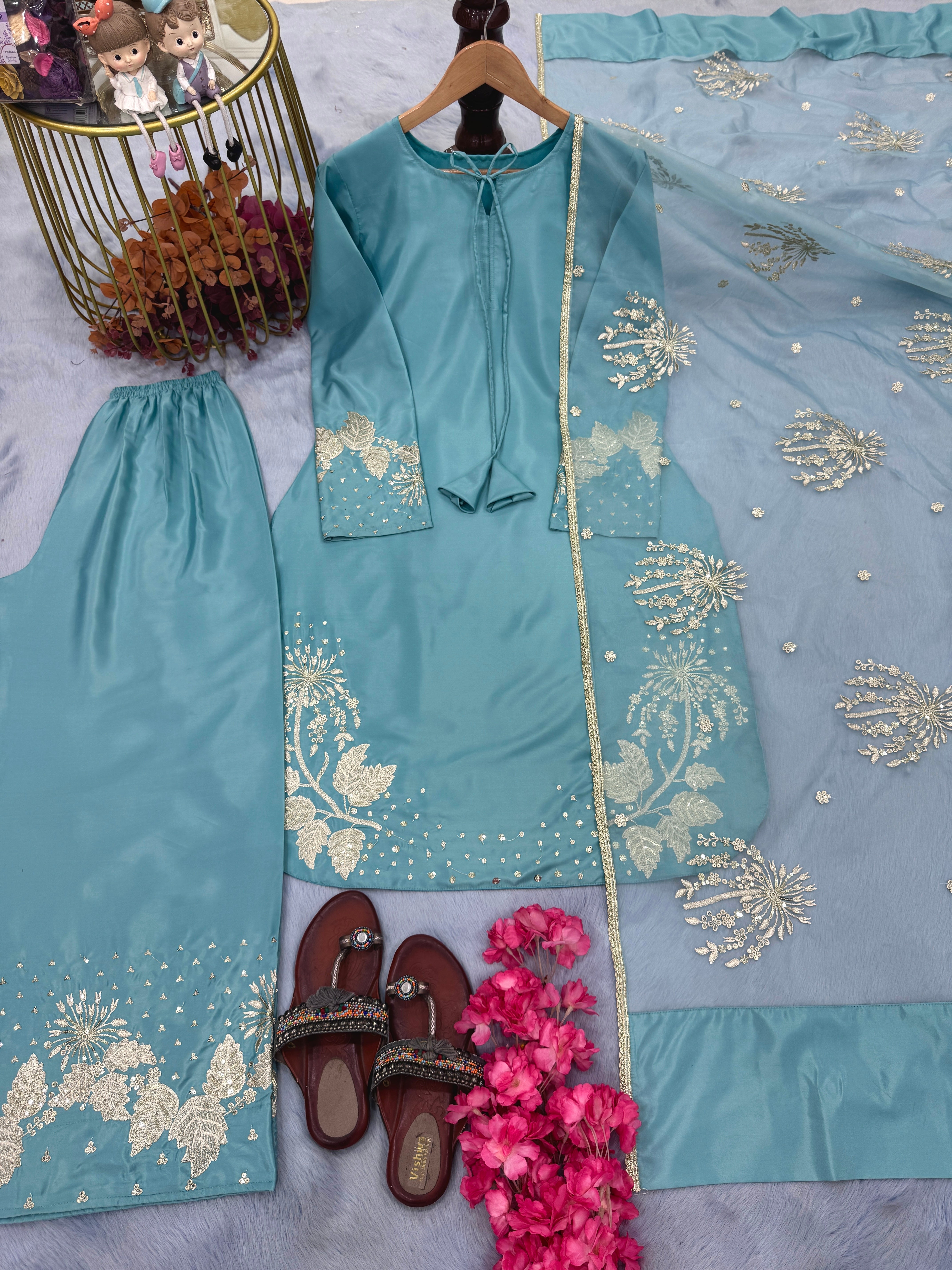 Designer Party Wear Look Top & Plazzo With Dupatta