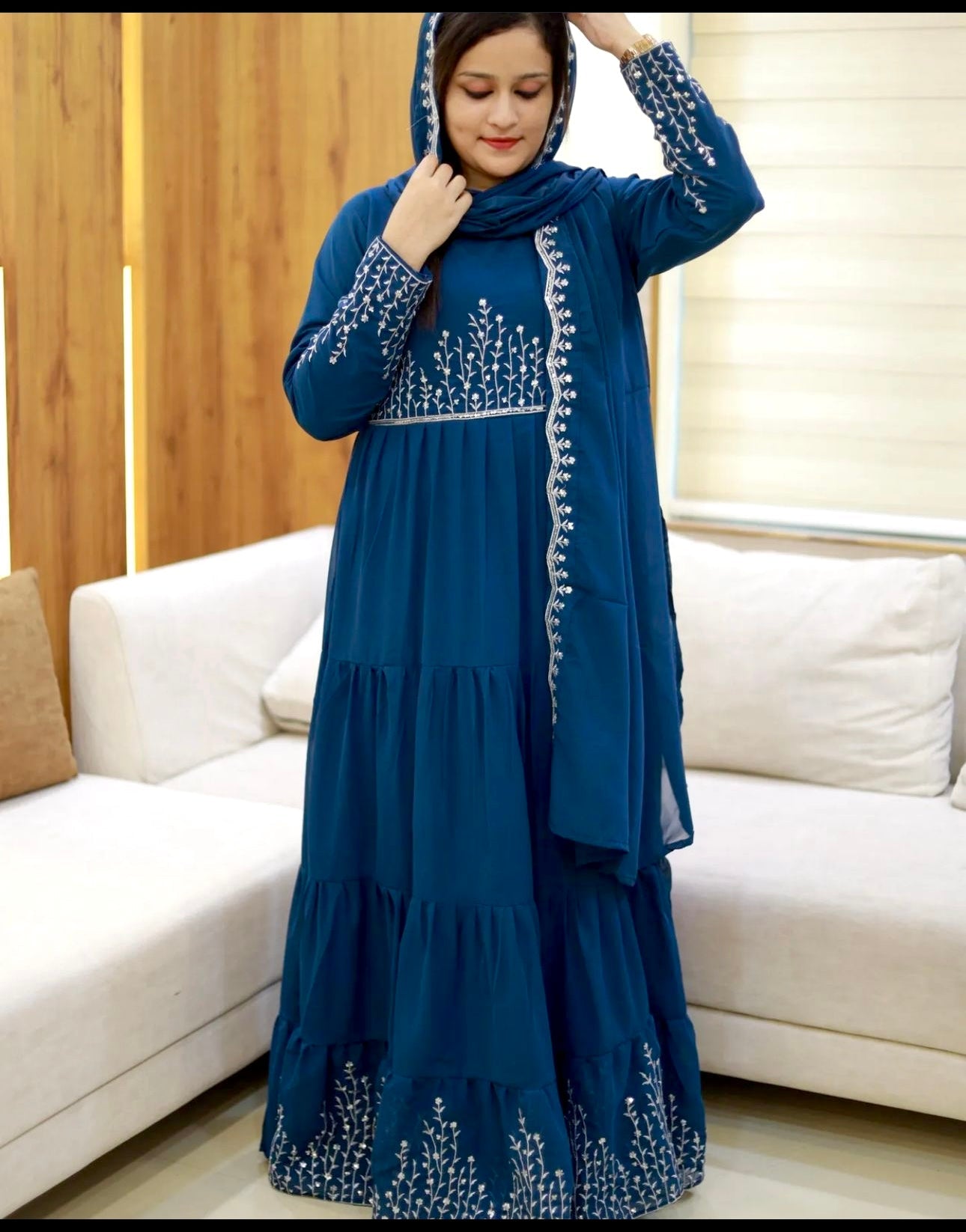 Beautiful Party Wear Ruffle Gown And Dupatta With Embroidery Sequence Work