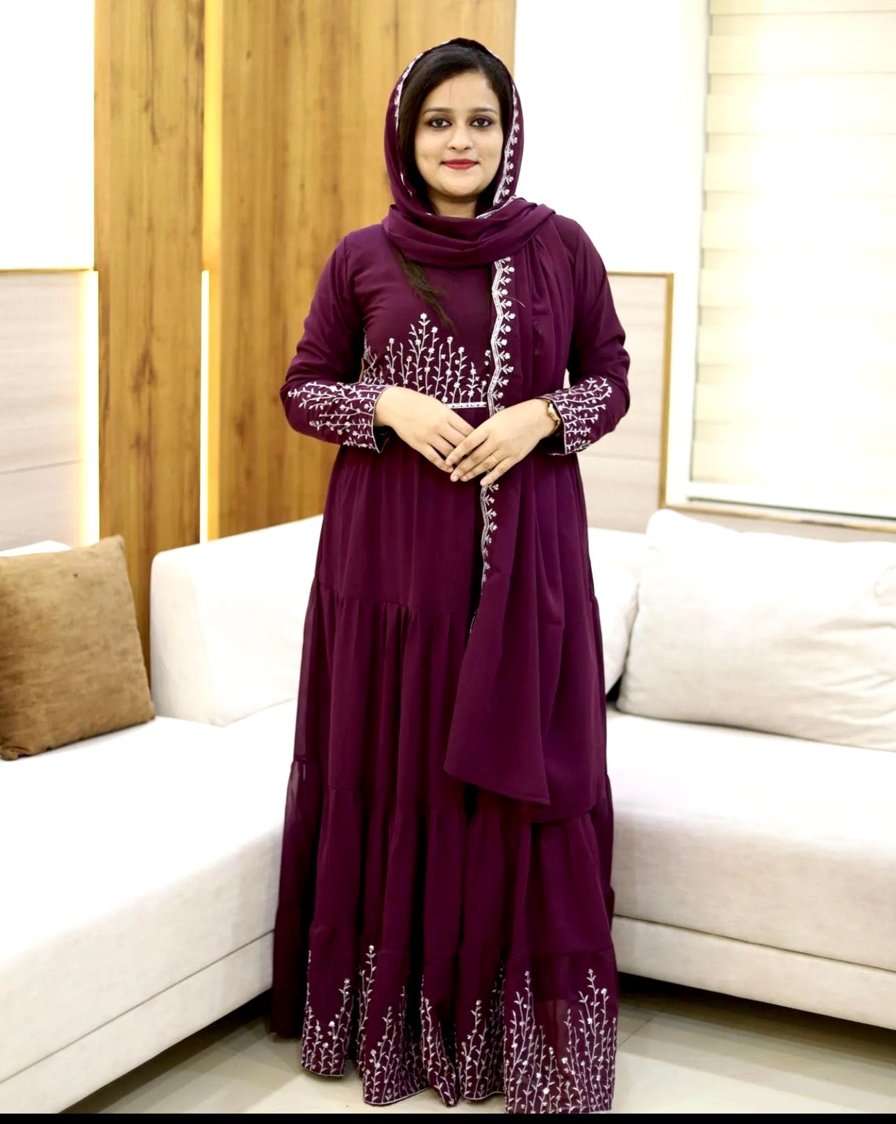 Beautiful Party Wear Ruffle Gown And Dupatta With Embroidery Sequence Work